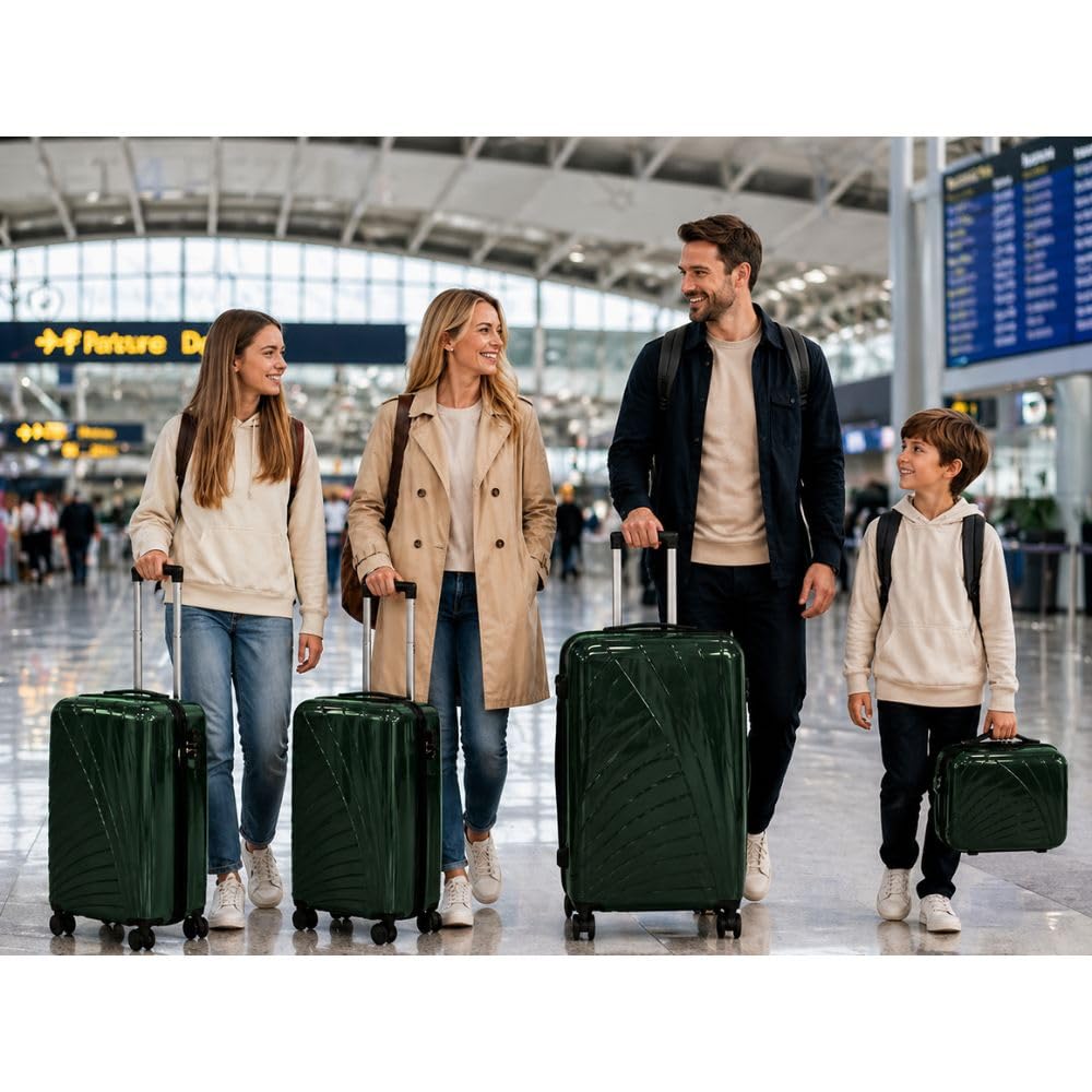 Set Valigie Rigide 4 Pezzi (3 Trolley + 1 Beauty Case) in ABS Antiurto, 4 Ruote 360°, Chiusura a Combinazione, Leggere e Resistenti (Verde)