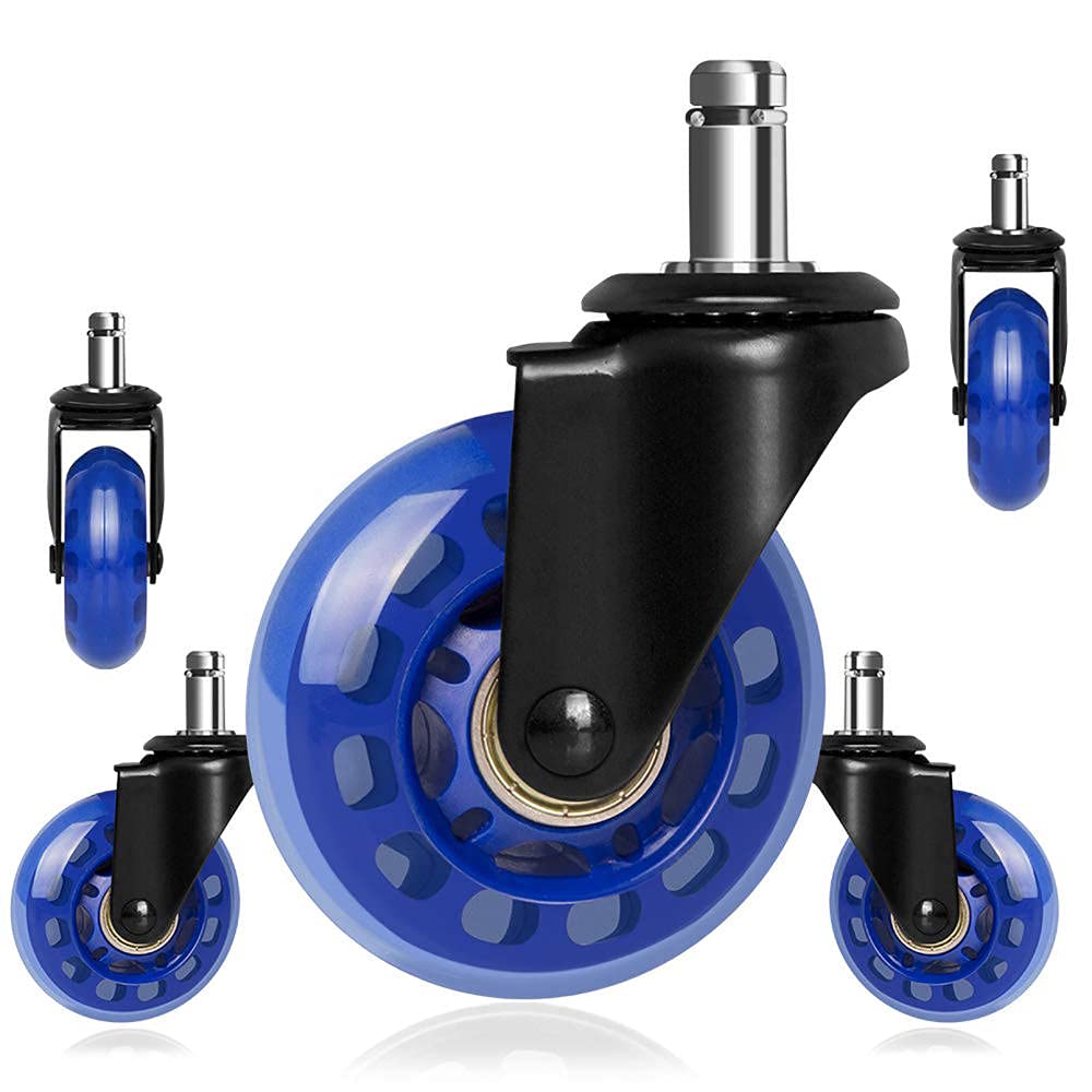GBRJUYF 5 Pack Heavy Duty Office Chair Caster Wheels Silent High Grade Rubber Wheels for All Floors Blue 3 inch Casters