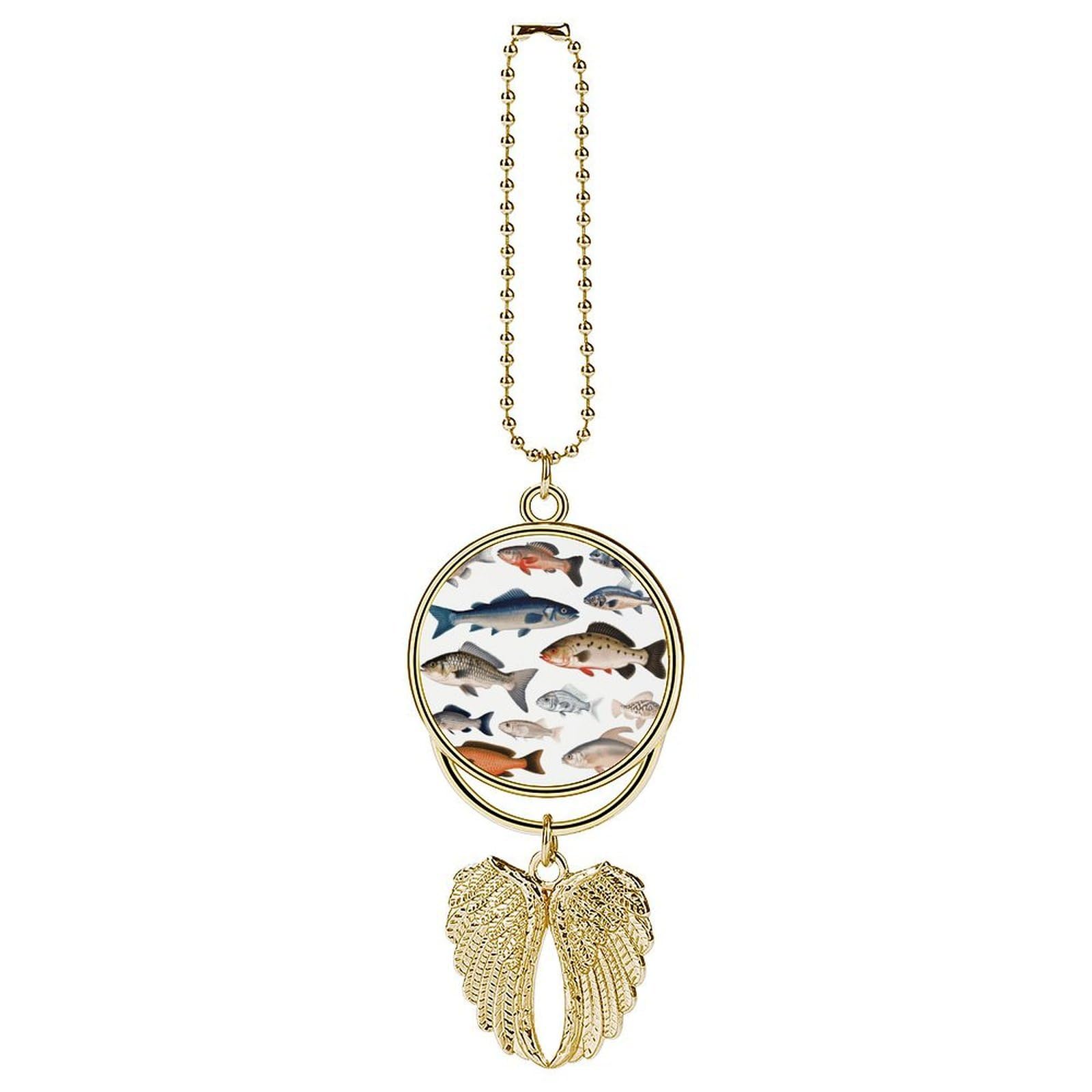 Different Fish Car Charm, Alloy Rear View Mirror Pendant, Bling Funny Car Hanging Ornament Gift for Women Men, Car Pendant Lucky Auto Interior Decoration Accessories Golden-Style