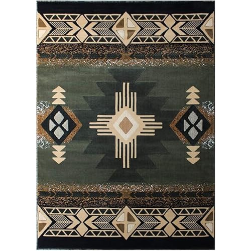 South West Native American Area Rug C318 (Sage Green, 3 Feet x 4 Feet 7 Inches)