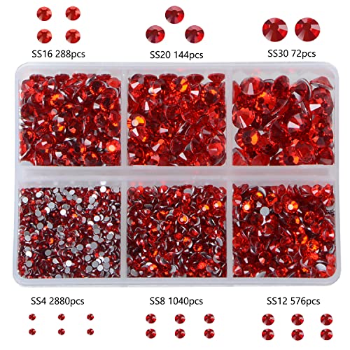 Image of Bymitel 5000 Pieces, 6 Mixed Sizes, Glue on Glass, Round Rhinestones, Flat Stones for DIY Jewellery Making with a Picking Pen (6 Sizes, 5000 Pieces, Siam), 6 Sizes, 5000 Pieces