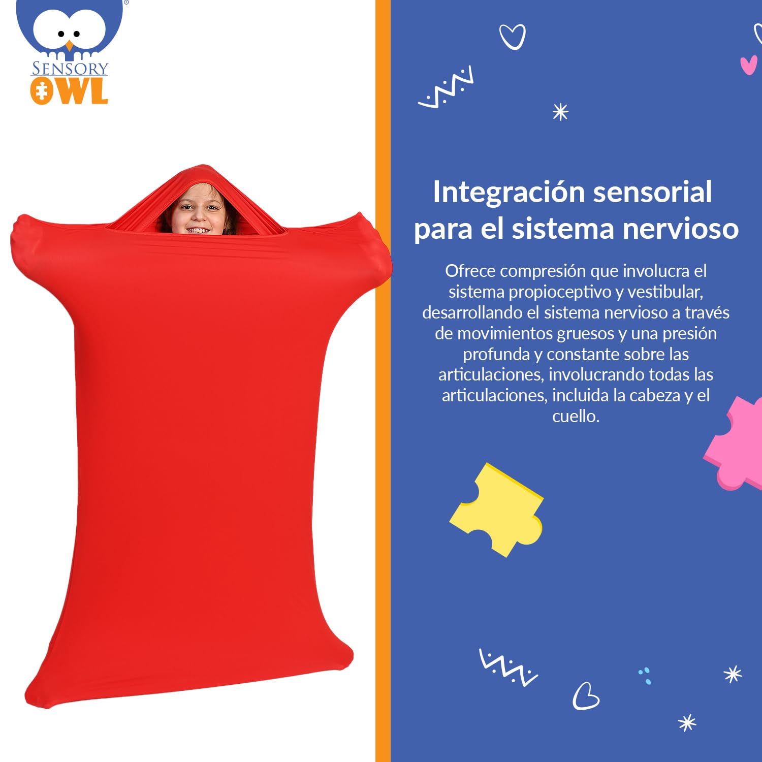 Calcetín de Cuerpo Entero - TDAH - Autismo Estrés y Ansiedad Aliviar - Estimulación de Presión Profunda - Juguete de Terapia de Ejercicio Sensorial - Rojo, Talla XXL
