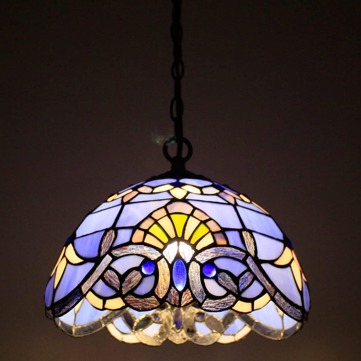 Tiffany - Lámpara colgante con enchufe azul y morado barroco, lámpara colgante de 12 pulgadas, serie S003C 5