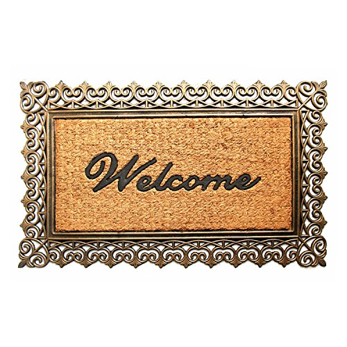 Image of Onlymat Natural Coir Black&Gold Welcome Printed Rectangular Doormat with Attractive Designed Border Long-Lasting,Heavy Duty,Large&Thick Entryway Rug for Indoor&Covered Door Entrances (75 cmX45 cm)