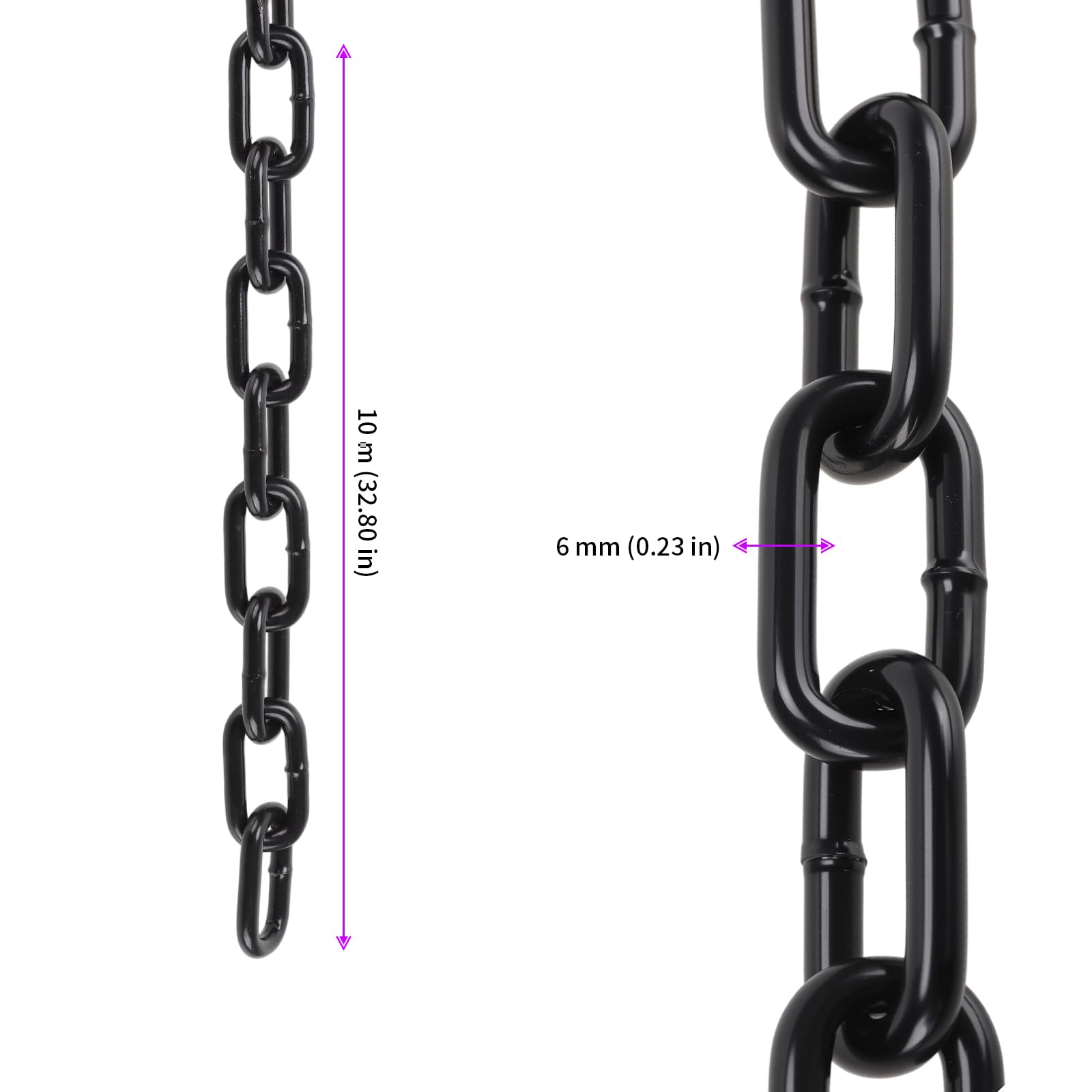 JEUIHAU Catena di sicurezza in metallo nero, 10 m, 6 mm, resistente, per cancelli di recinzione, porte del garage, sedie sospese e serrature di sicurezza