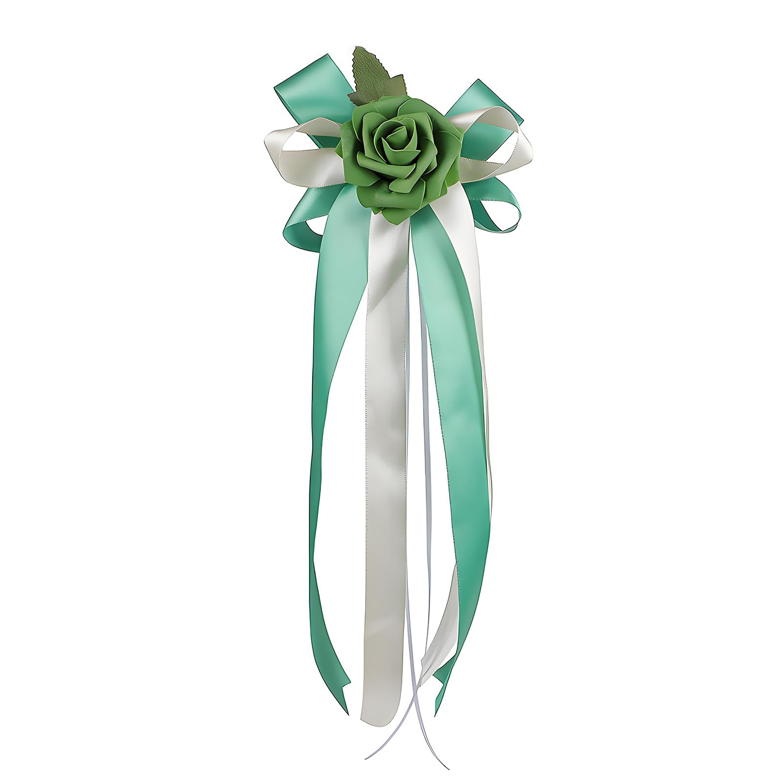 APGLSXY Rearview Mirrored Decoration with Artificial Rose and Ribbon for Bridal Car Door Handle Bowknot Accessories Tender Wedding Car Bend