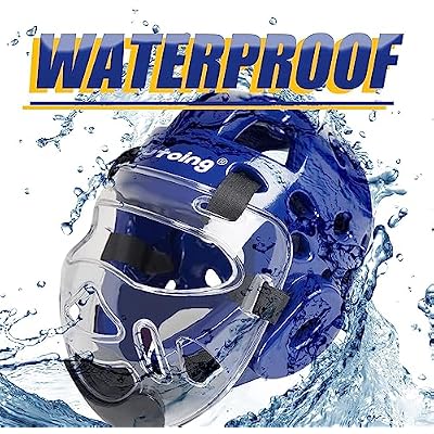 Kids Adults Karate Headgear, with Removable PC Face Shield Eva High-Density Foam Taekwondo Helmet Multiple Vents for Sparring Grappling Muay Thai Kickboxing MMA Karate Taekwondo Training