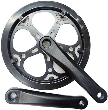 Single Speed Bicycle Crankset Square Hole 170mm Crank Arm Set With Chain Guard MTB Road Bike Crankset Chainring Compatible Fixed Gear Bikes Mountain Bike Parts52T