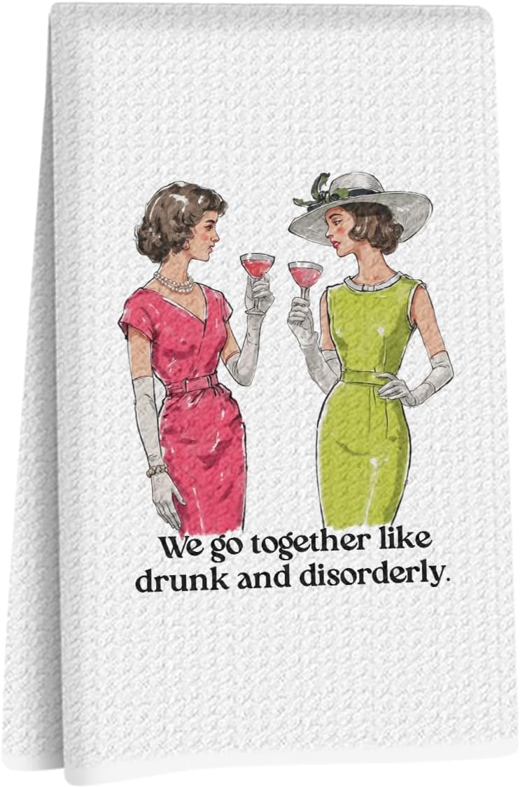 Elegant Ladies Kitchen Towels, Reusable Microfiber Durable Tea Towels for Kitchen Home Bathroom Farmhouse Decor, Drinking Waffle Weave Dish Drying Towel, Ladies Gifts for Women Friend Mom, 24×14 Inch