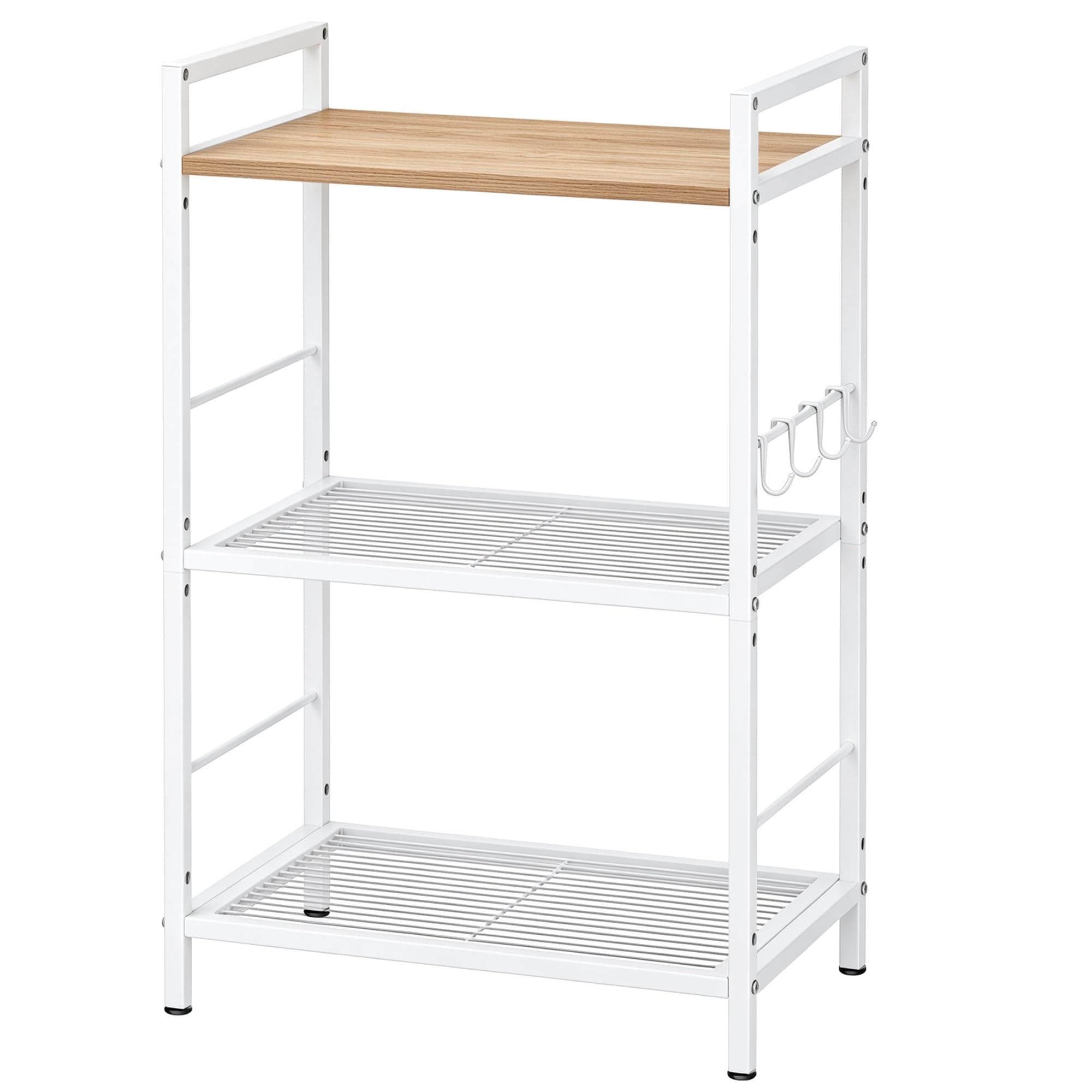 YONTUO Kitchen Shelf,Thin Storage Shelf, 4 Hooks, Bathroom Cabinet, Plastic Board, Height-Adjustable, Metal, for Kitchen (Oak Panel, 43x30x81 cm (3T))