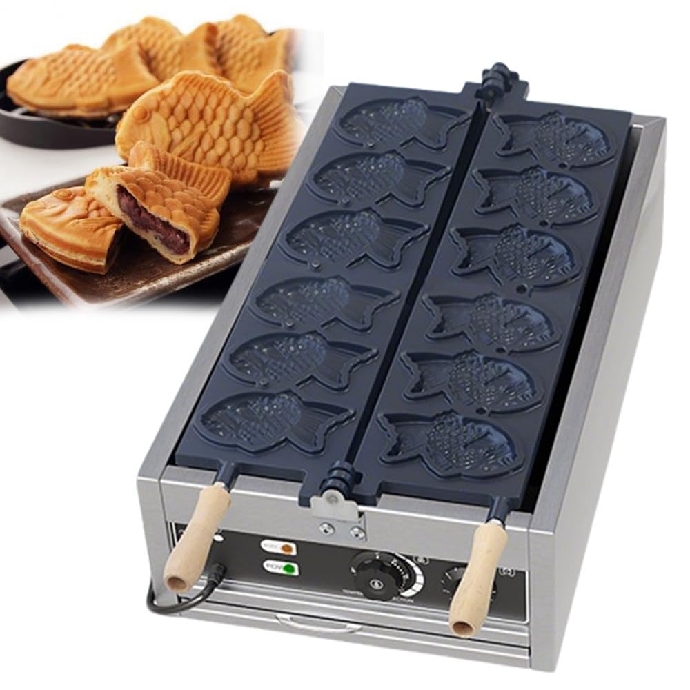 ShaiVrissian Commercial Taiyaki Fish Waffle Maker,Electric Corn Dog Waffle Maker,50-300℃ Adjustable,Crumble Catch Tray,Temperature Control,Timer 0-5 Minutes,For Family,Restaurants