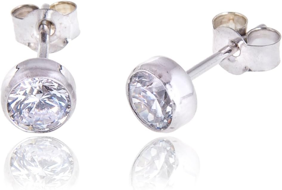 Classic Sterling Silver Stud Earrings made with Diamond Cubic Zirconia • 4mm