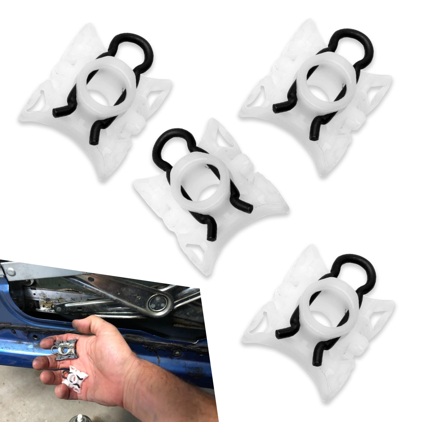 yvshy 4 PCS Car Side Window Glass Clip, 1.09" x 1.3" Plastic 0.42" Aperture Window Glass Lift Slide Adjuster Slider Clamp, Multifunctional Replacement Fixed Accessories, for Most Car Models (White)