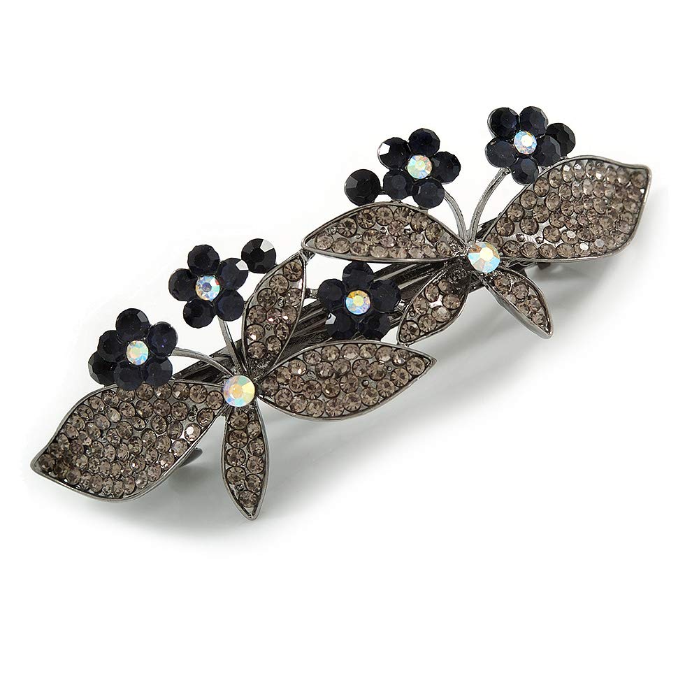 Double Butterfly Hair Clip Crystal Insect Hair Grip Dark Grey Blue Elegant Blue Butterfly Hair Clip - Coucou Suzette main image 4