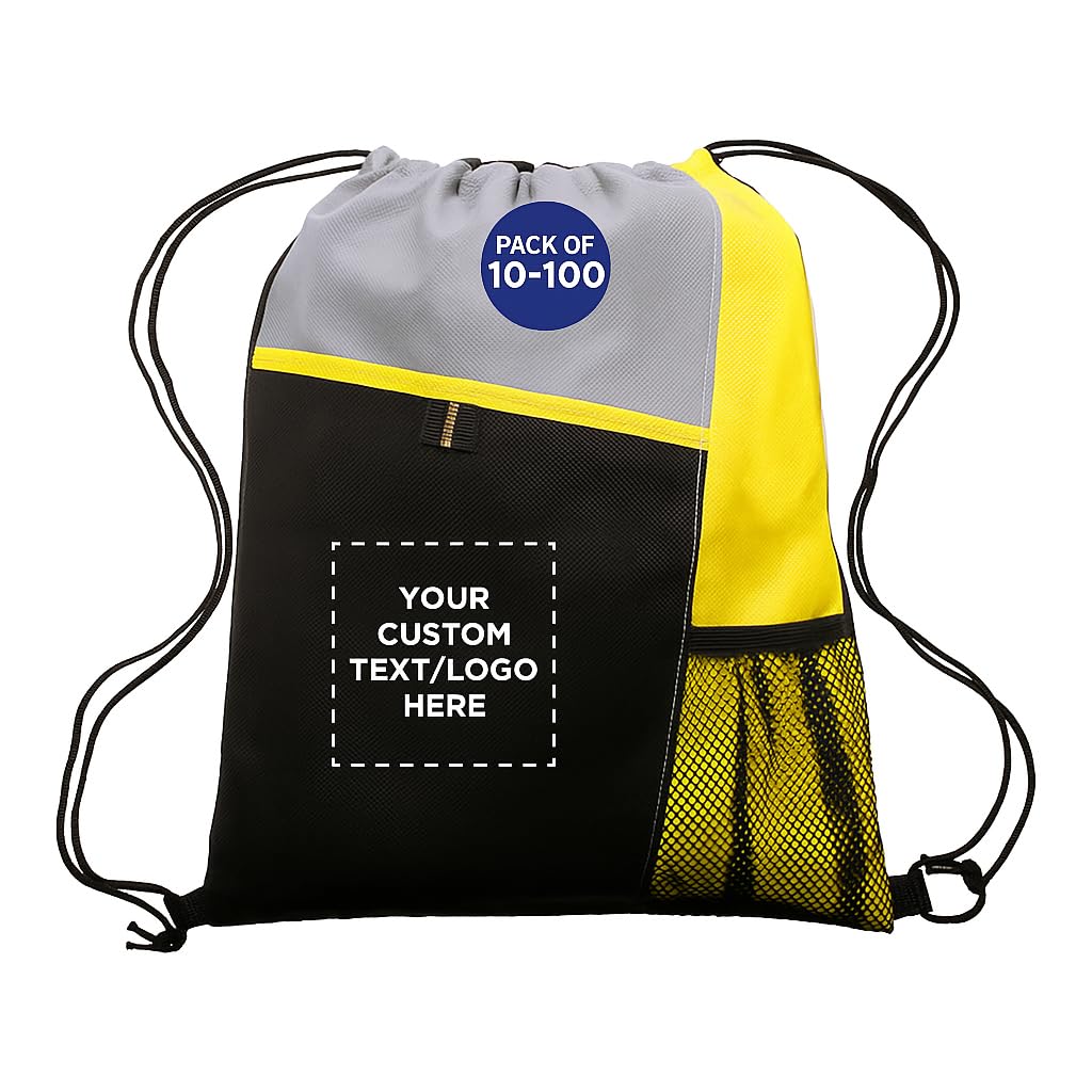 DISCOUNT PROMOS Custom Non-Woven Drawstring Backpacks Set of 10/50/100, Personalized Bulk Pack