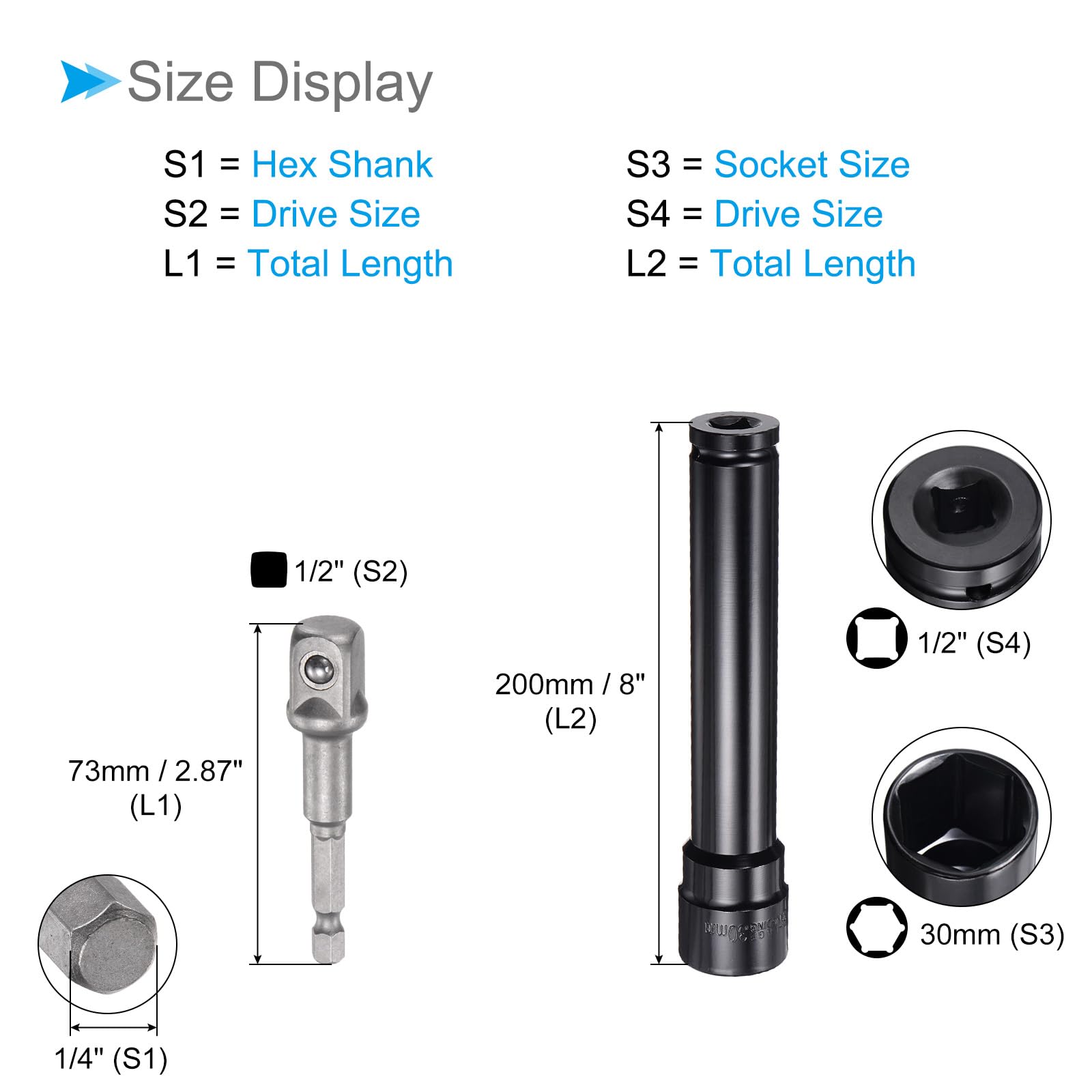 CoCud Deep Socket Set, 30mm Socket 8" Length 1/2" Drive - Image 2