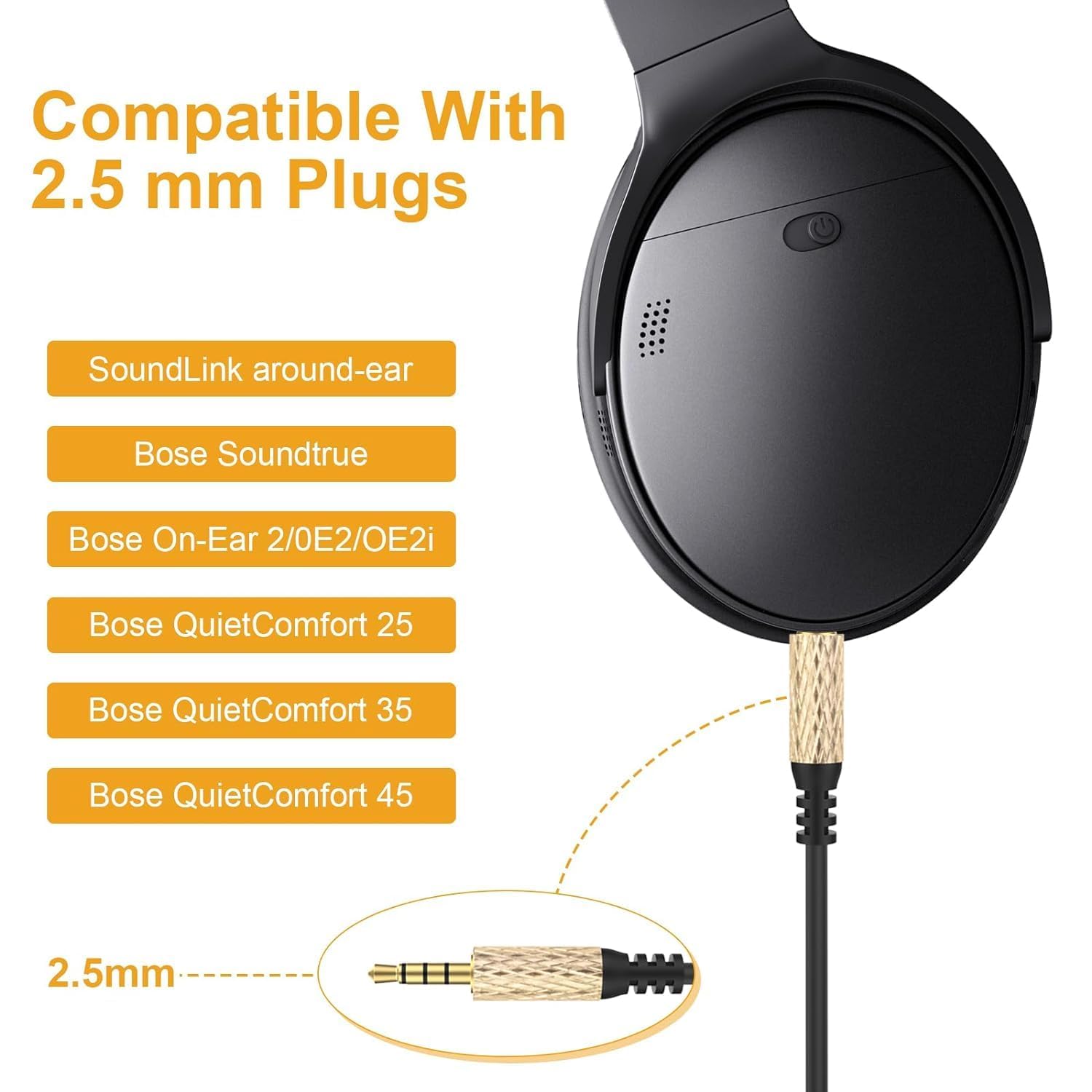 Toxaoii Zamienne przewody audio, kompatybilne z słuchawkami Bose 700 Quietcomfort QC25 QC35 QC35II QC45 OE2 SoundTrue JBL Tune 760NC Live 650BTNC 660NC 2,5 mm na 3,5 mm (Czarne w kształcie litery L)