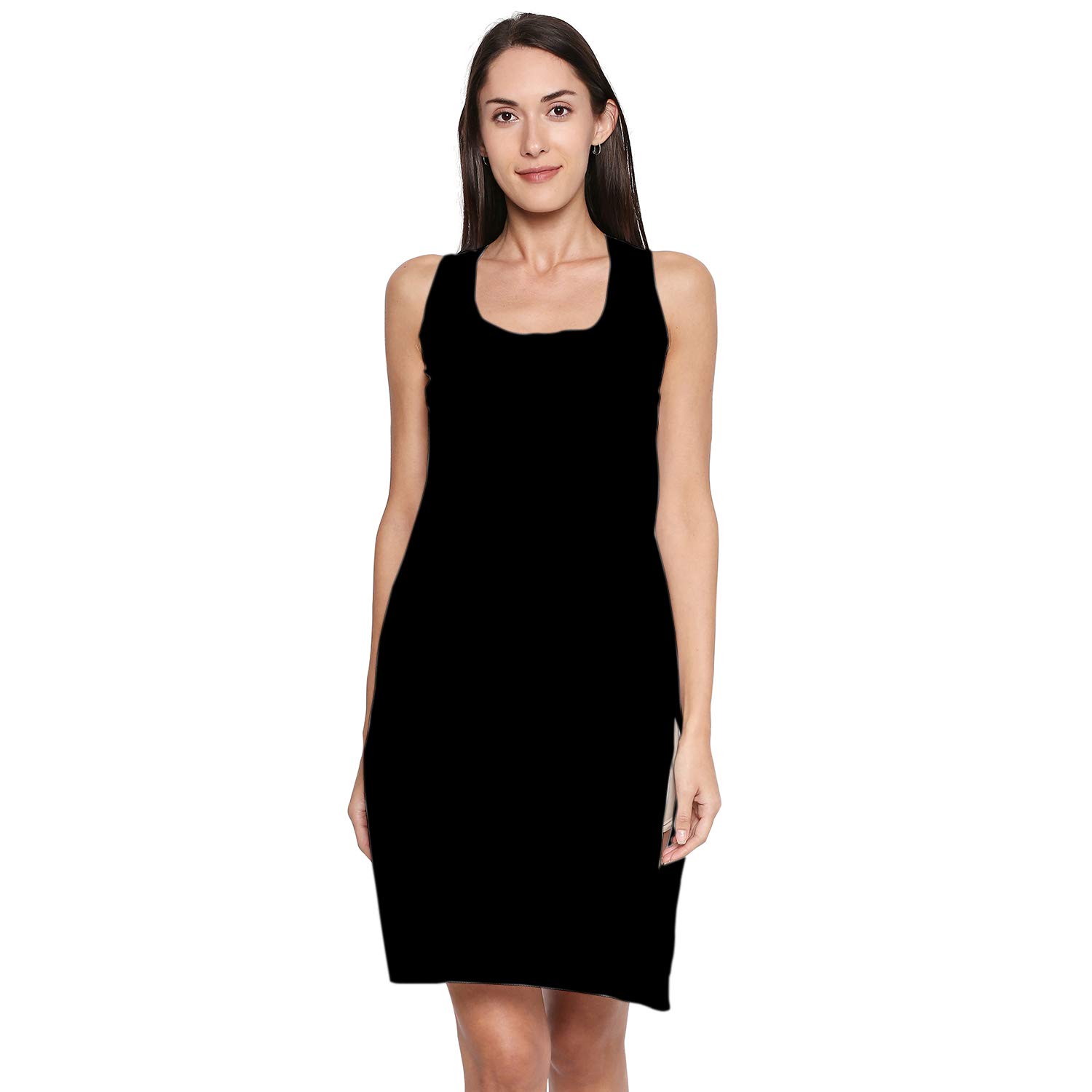 indiankala4uWomens Cotton Rich Soft Camisole Long Knee Length Inner  Kurti/Suit Slip/Under Shirt with High Side Slits, Combo Pack in Black White