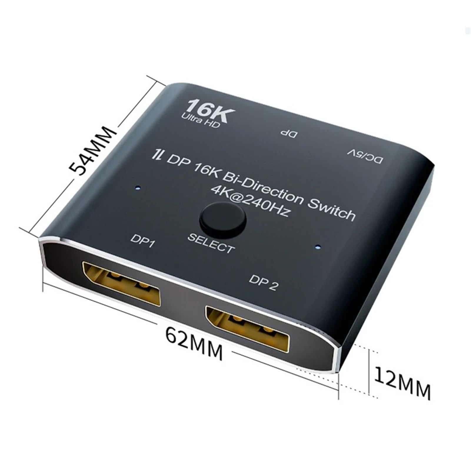 Adaptateur 1x2/2x1 16K DP bidirectionnel Splitter 2 entrées 1 Sortie DisplayPort Vidéo 8K/30Hz 4K/120Hz for PC Gamer Fonction Efficace