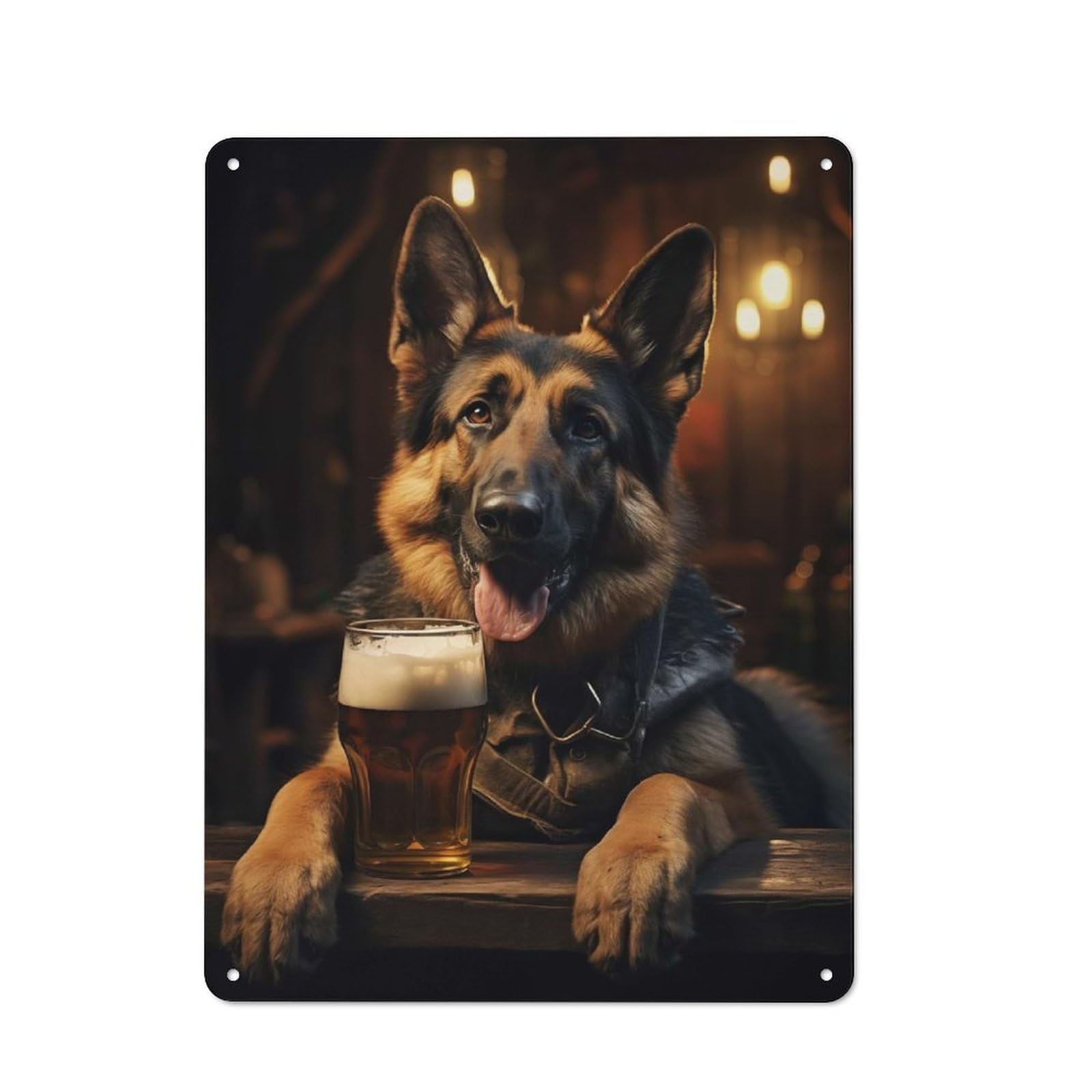 Vintage Cafe Metal Sign 40x30cm Featuring German Shepherd Pint Beer, Bistro Wall Plaque for Cafe, Bistro, Bakery Or Restaurant