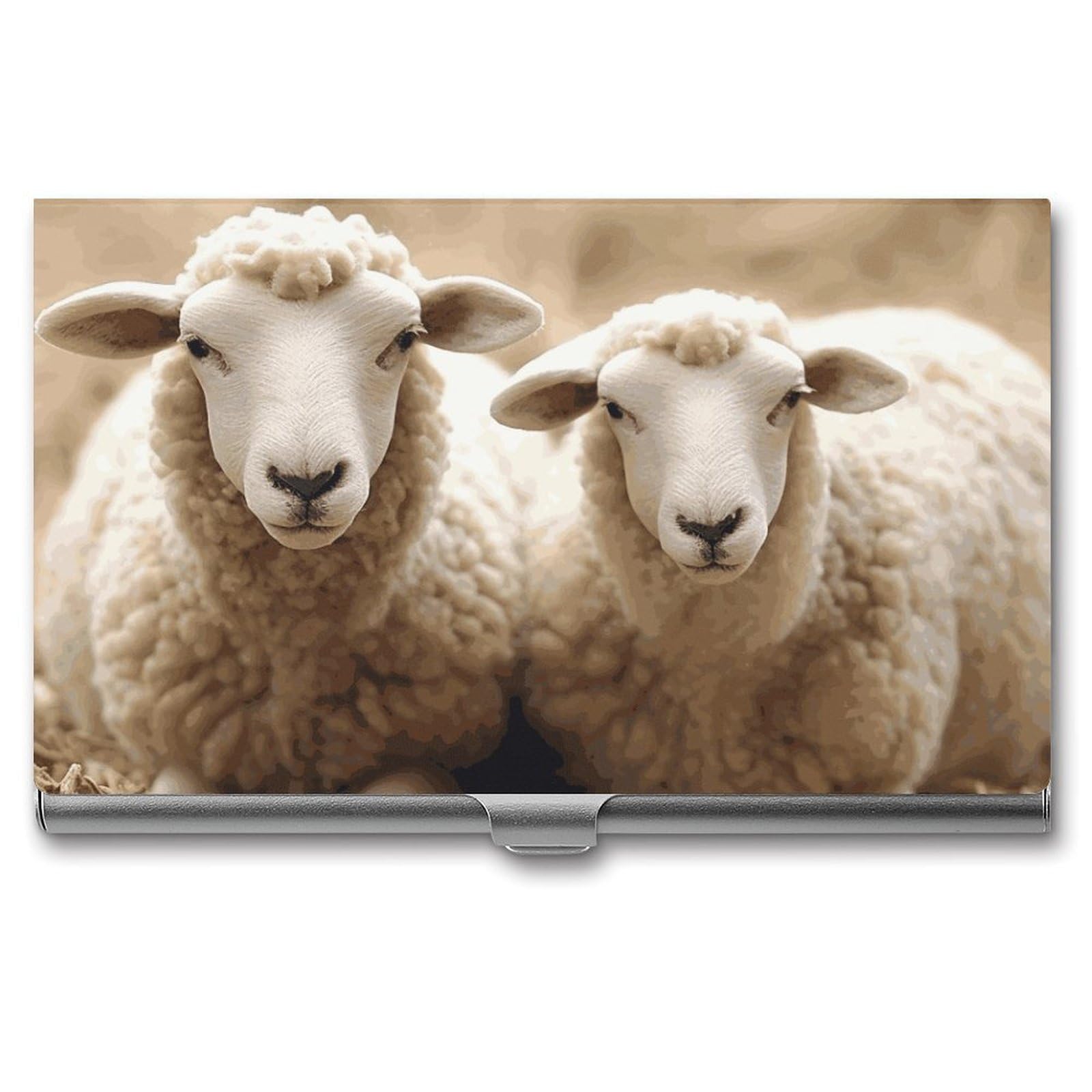 BTCOWZRV Lamb And Sheep Business Card Holder Metal Slim Business Card Case, Pocket Card Holder for Men Women Purse Name Card Holder Stainless Steel Wallet Credit ID Case for Office