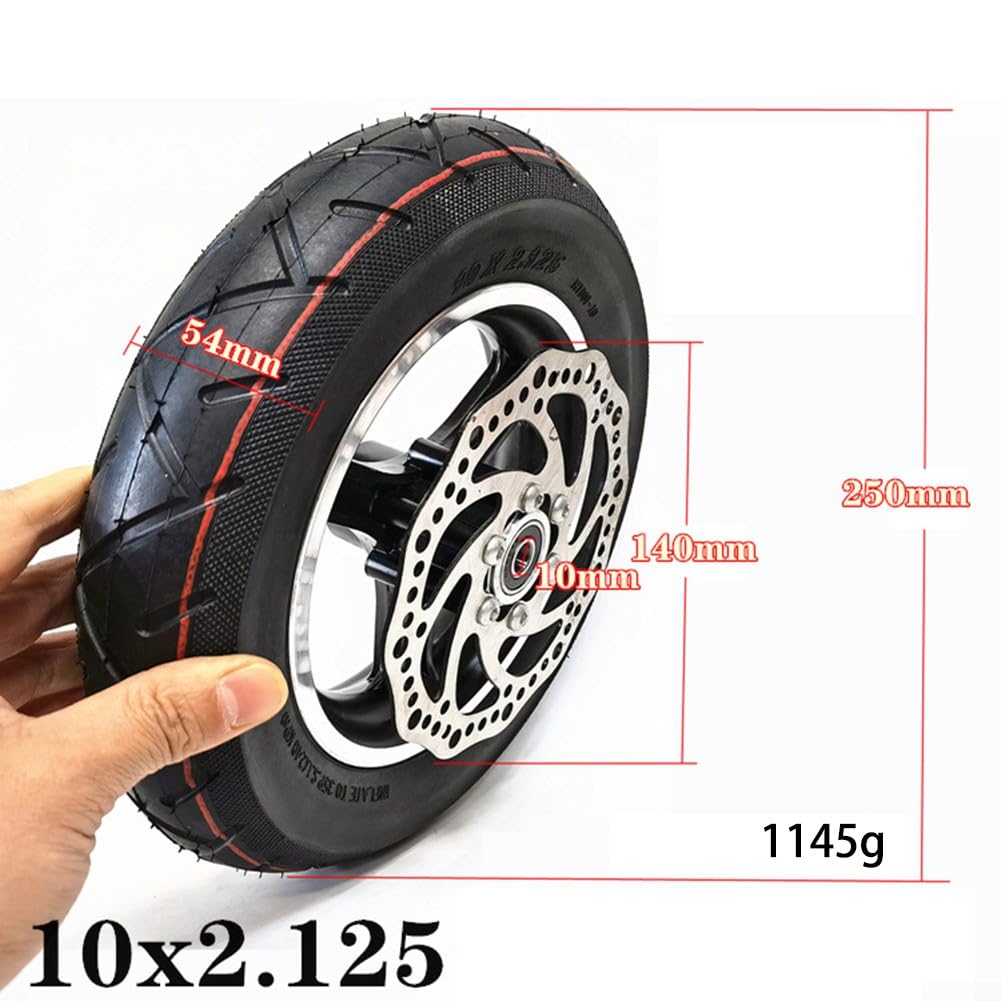 Pneus pour Trottinette électrique, Pneu tubeless 10 Pouces 10 x 2,125, pour Tout-Terrain, avec Disque de Frein de 140 mm, 1 020-1 150 g