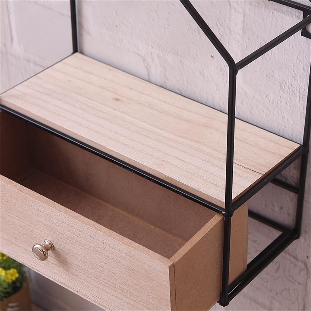 Triangle House Drawer Storage Cabinet Wrought Iron Wood Wall Hanging Rack Storage Cabinet