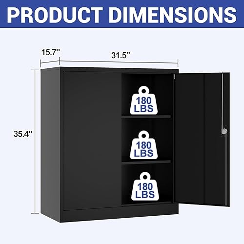 Miniatura 3 de Gabinete de almacenamiento de metal, gabinete de herramientas de bloqueo de 36 pulgadas con 2 puertas y estantes ajustables, pequeño gabinete de