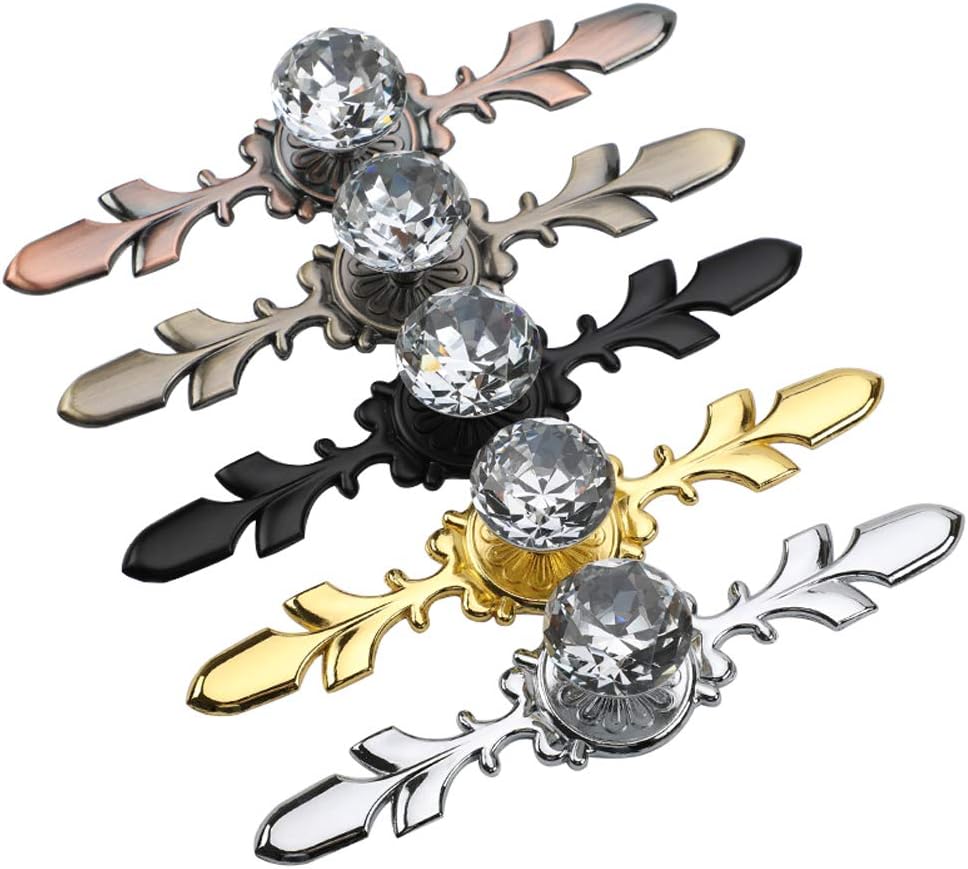 Drawer Dresser Knobs Pull Handles - Crystal Glass Diamond Decorative Knobs with Plate, Cabinet Cupboard Door Knobs with Screws for Kitchen Bathroom Office Decoration Pack of 6, Gold