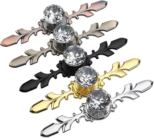 Wishtisy Pomos decorativos de cristal con diamantes de cristal con placa, pomos 