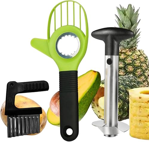 Herramienta de aguacate 3 en 1, incluye cortador de aguacate, deshuesador, pelador, descorazonador de piña y pelador de rebanadoras, cuchillo