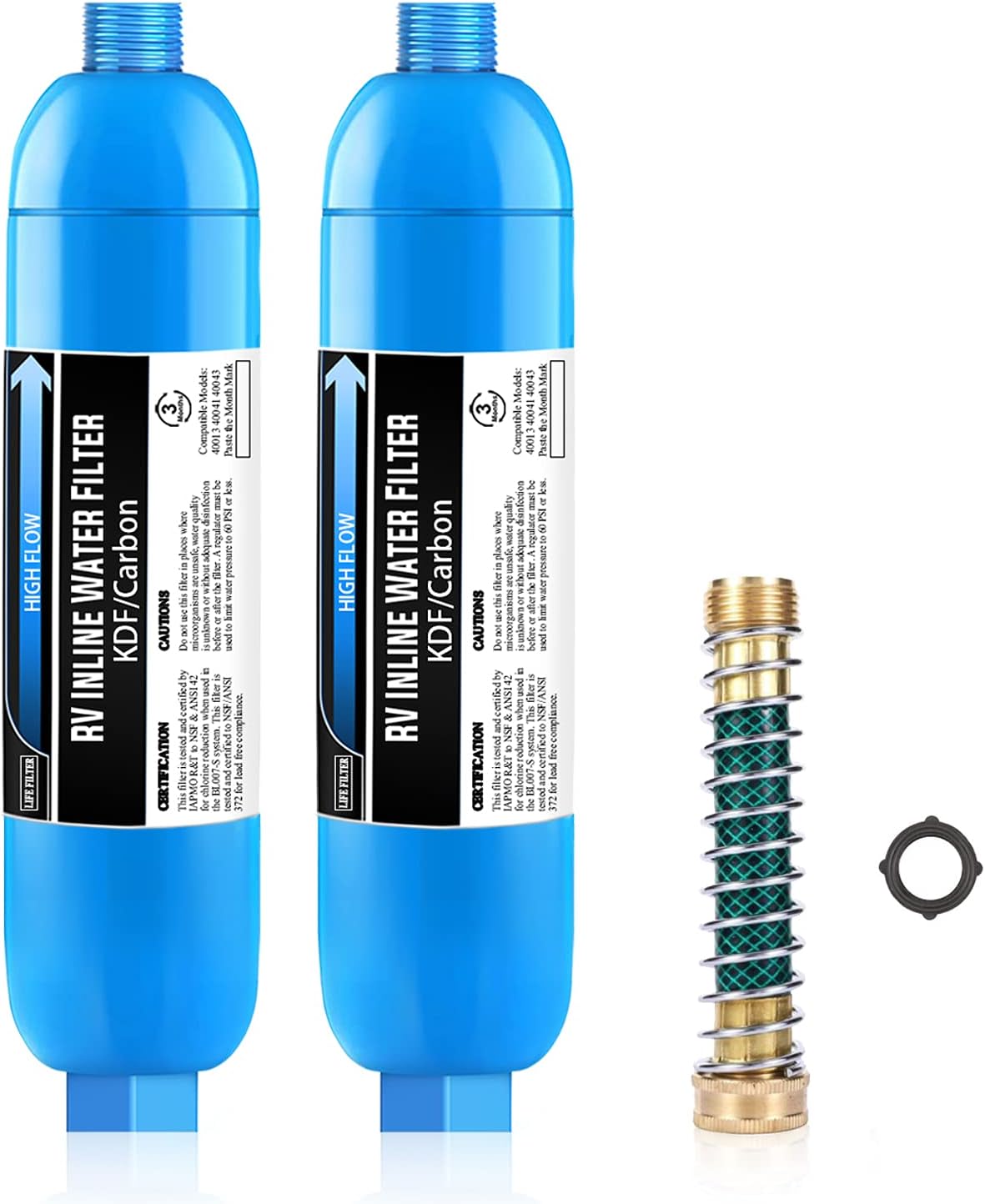 Lifefilter RV Inline Water Filter, NSF Certified, Reduces Chlorine, Bad Taste, Odor, Dedicated for RVs and Marines,2 Pack Drinking Filter with 1 Flexible Hose Protector