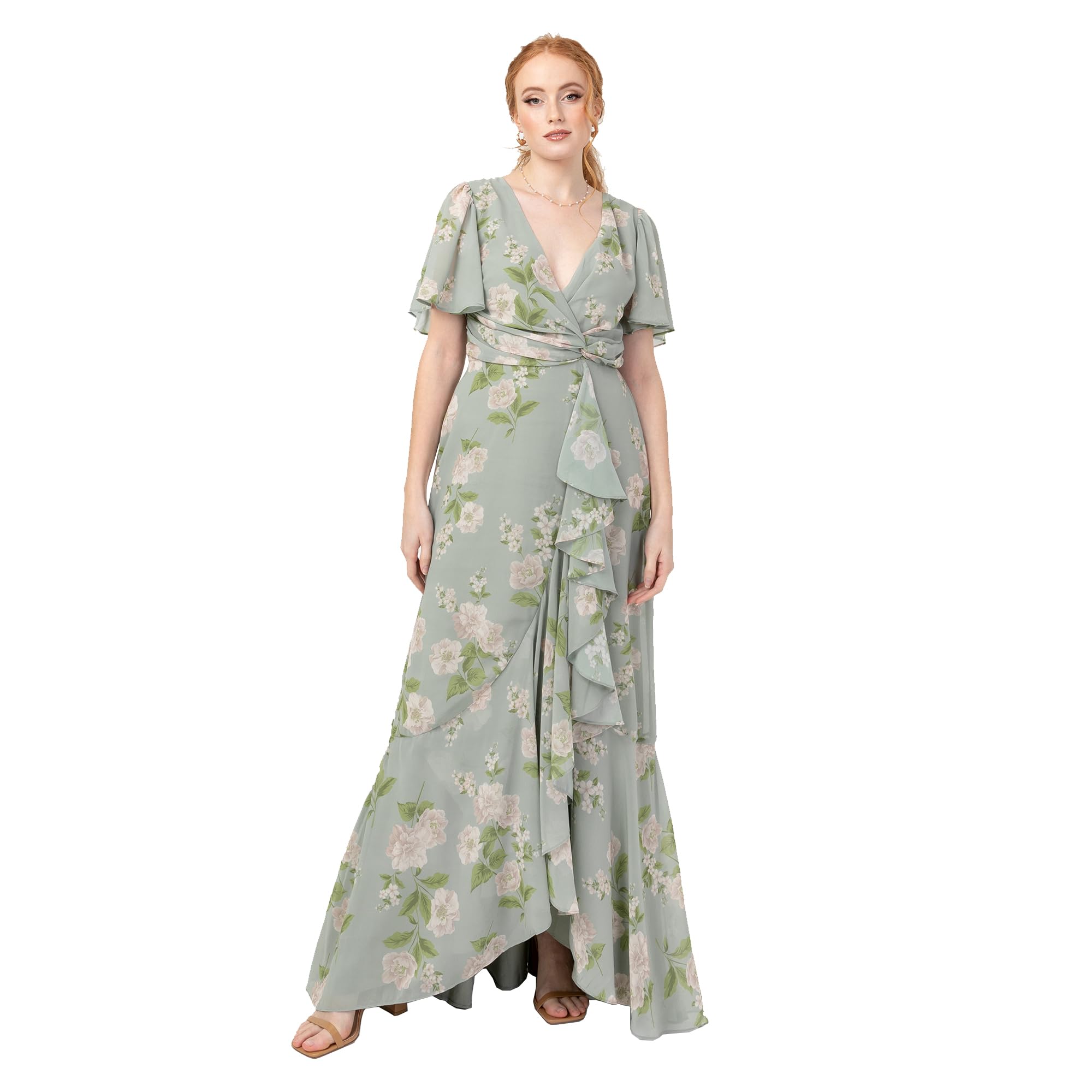 Anaya with Love Women's Maxi Dress Ladies Wrap V-Neck Flutter Sleeve Ruffle A-Line Bridesmaid Wedding Guest Occasion Prom Ball Gown Vestido para Mujer