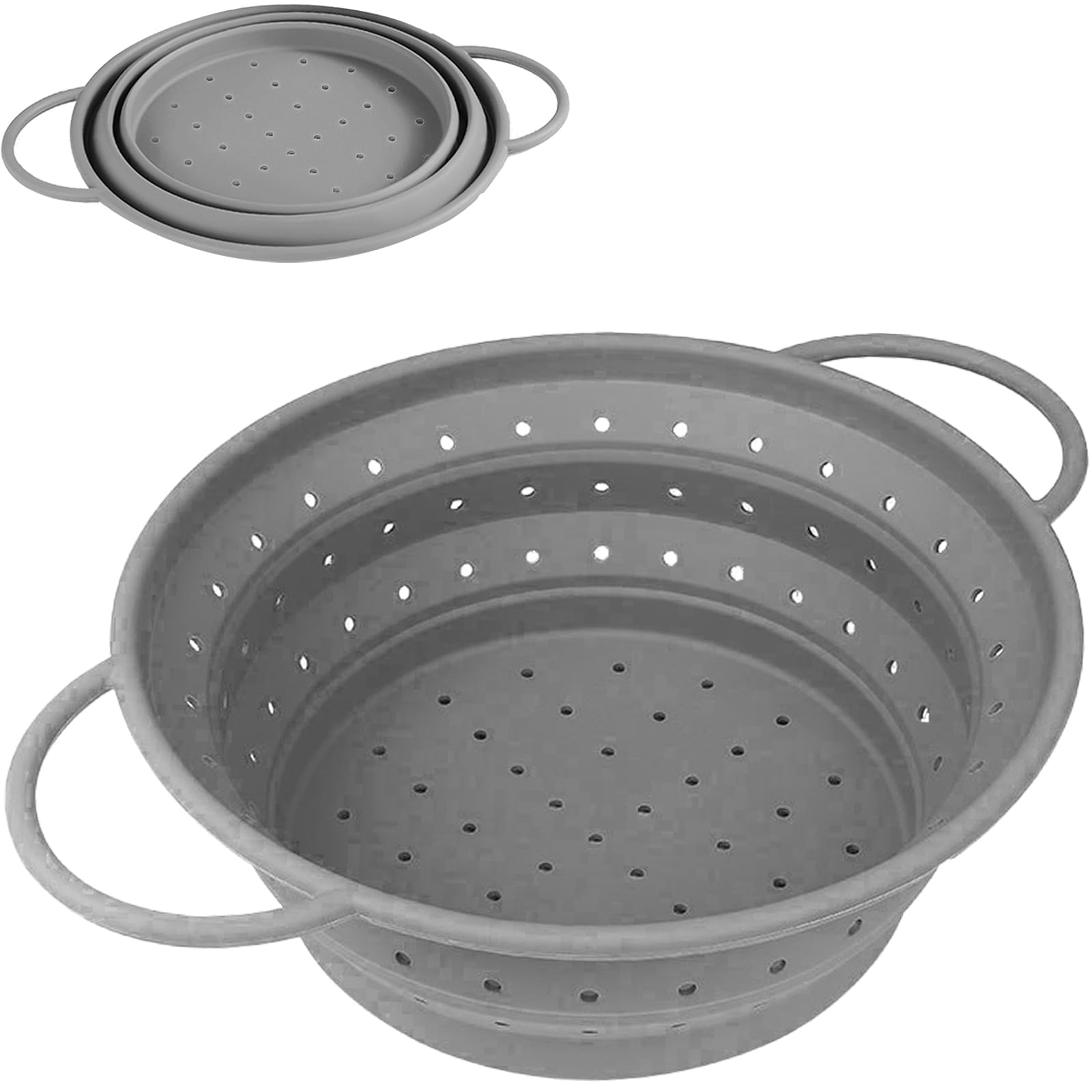 Passoire Pliable 4UBonLife - Silicone Et Plastique Sans BPA, 2.5L, Blanc/gris, Drainage Rapide