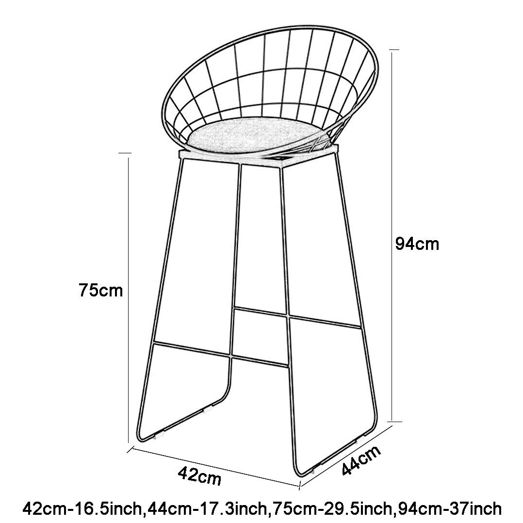 Taburete de bar de terciopelo con patas de metal, altura del asiento 74,9 cm