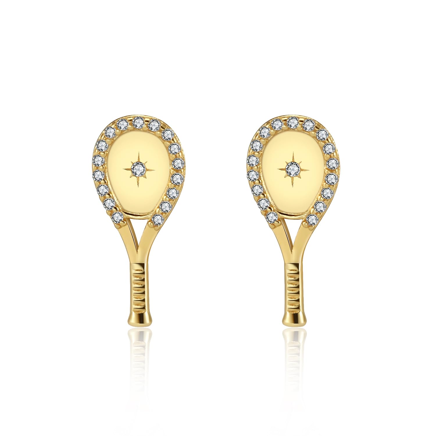 Lovematch Tennis Racquet Earrings for Women | 18 K Gold Plated Trendy Cubic Zirconia Tennis Racket Earrings | Racket Stud Earrings for Tennis Lovers