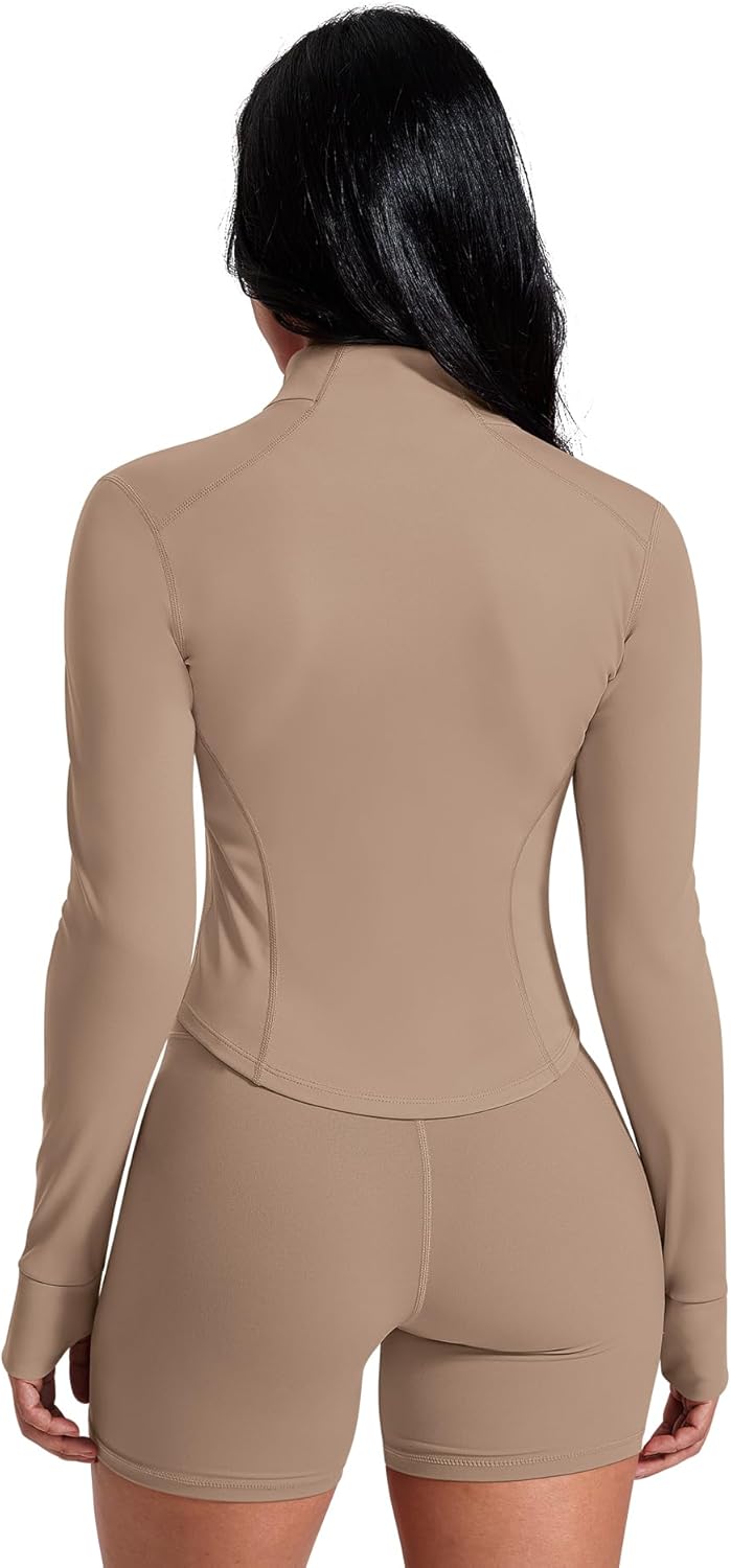 AVGO Women's Workout Jacket Lightweight Zip Up Crop Top Running Sportwear Slim Fit Gym Jackets With Thumb Holes - Image 4