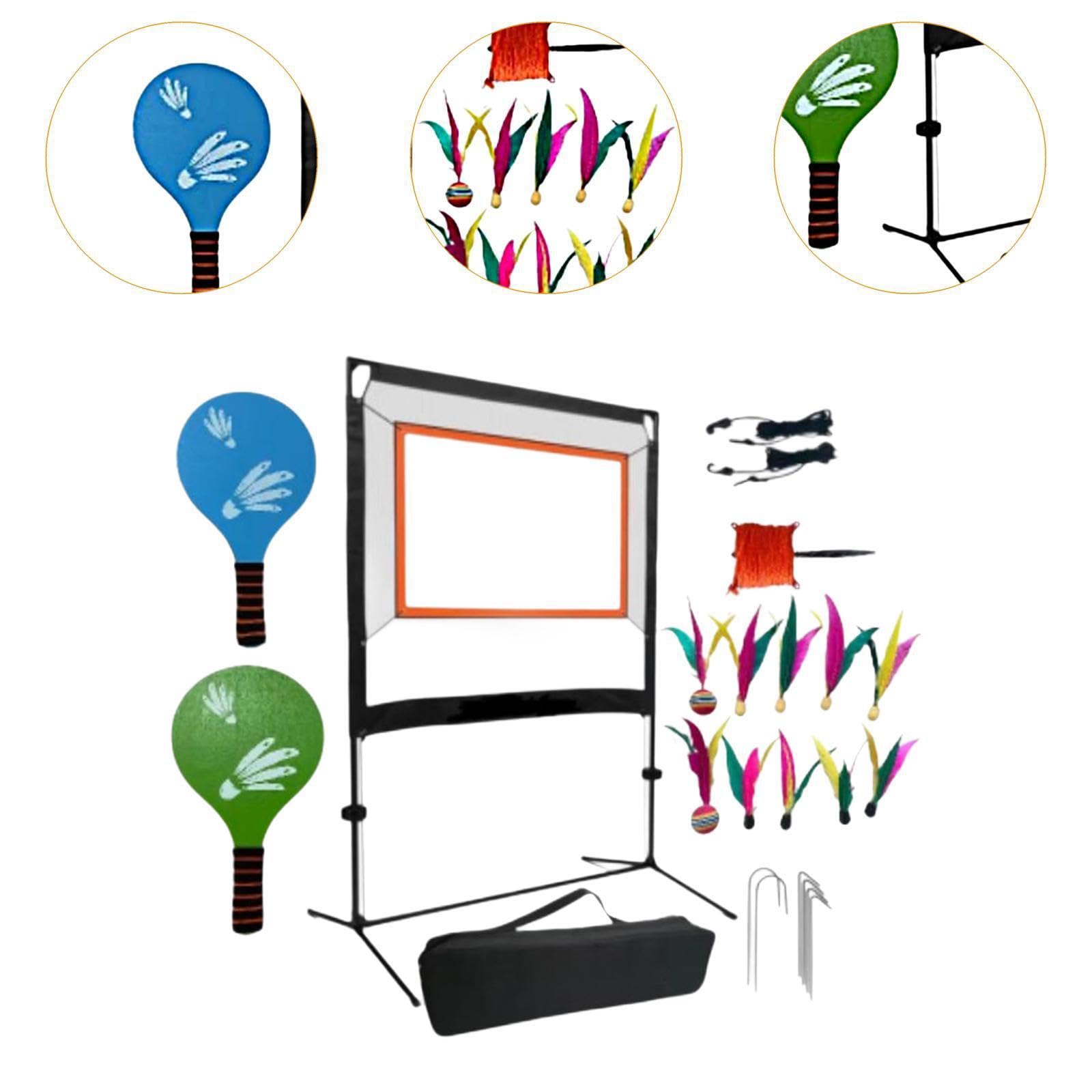 Sport Erlebnis mit Badminton Netz Set inklusive Aufbewahrungstasche, schnell aufzubauenden Schlägern und Federbällen, 2 Seilen (je 17 Meter). Übungs Badminton Netz Set für Erwachsene mit