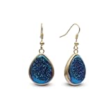 Sterling Silver Natural Drusy Quartz Gemstone Dangling Earrings