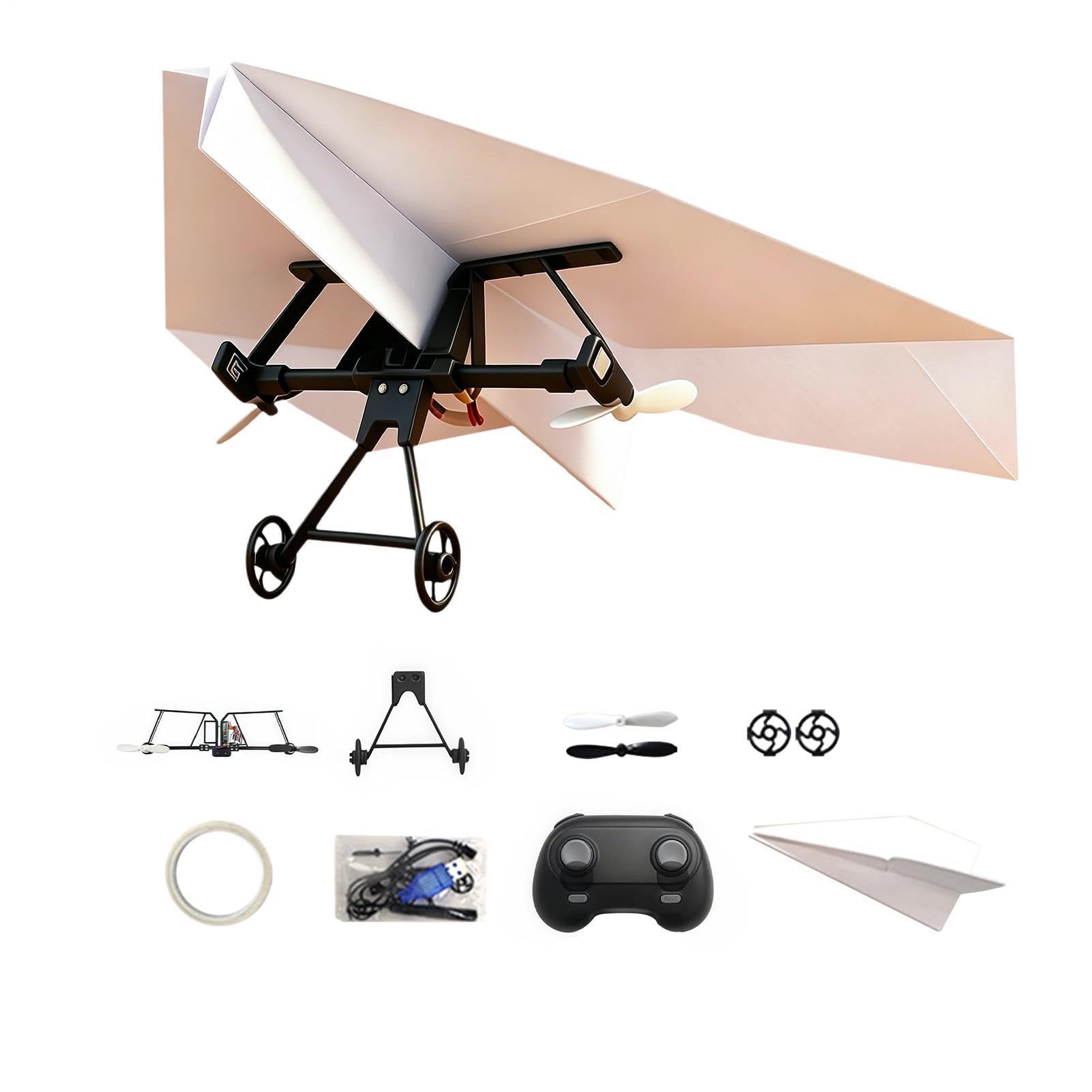 RC Kit de avión de papel eléctrico teledirigido juguete ligero | Juego de aviones de papel para niños y adultos: vacaciones, cumpleaños, fiesta, hogar, jardín, parque, interior y exterior