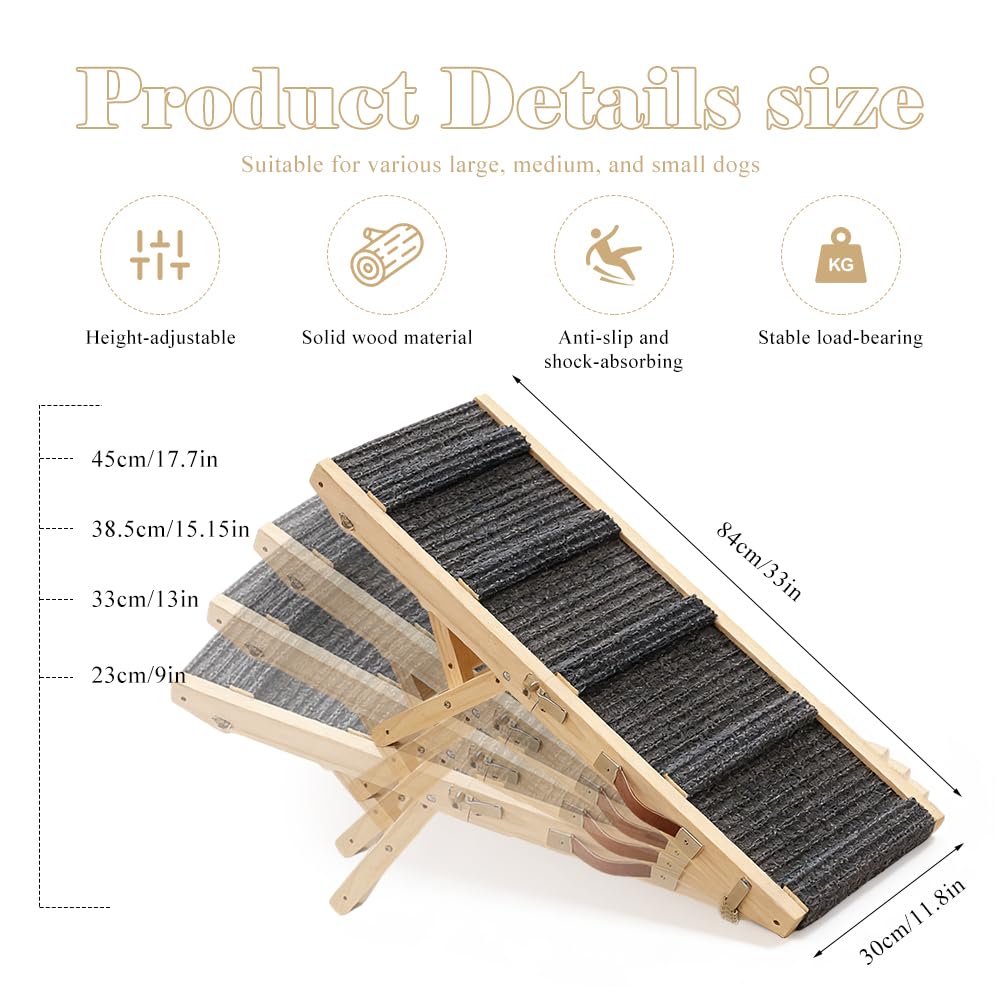 Rampe de voiture pliable pour chien - Réglable en hauteur - Antidérapant | Rampe de voiture pliable en bois, réglable en hauteur avec surface antidérapante, pour petits chiens jusqu'à 50 kg