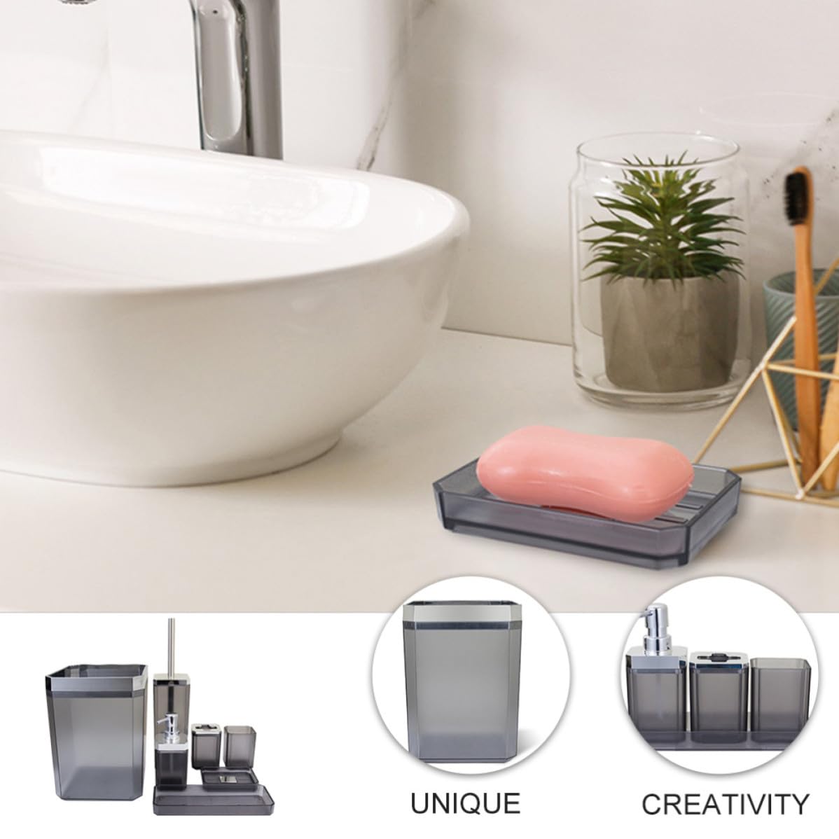 Alipis Set Accessori Bagno in Acciaio Inossidabile, Kit da Toilette Elegante per Hotel e Casa, Organizer per Articoli da Lavaggio Bagno