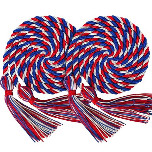 Image of GraduationMall Double Graduation Honor Cords Royal Blue /Red /White 68 inch