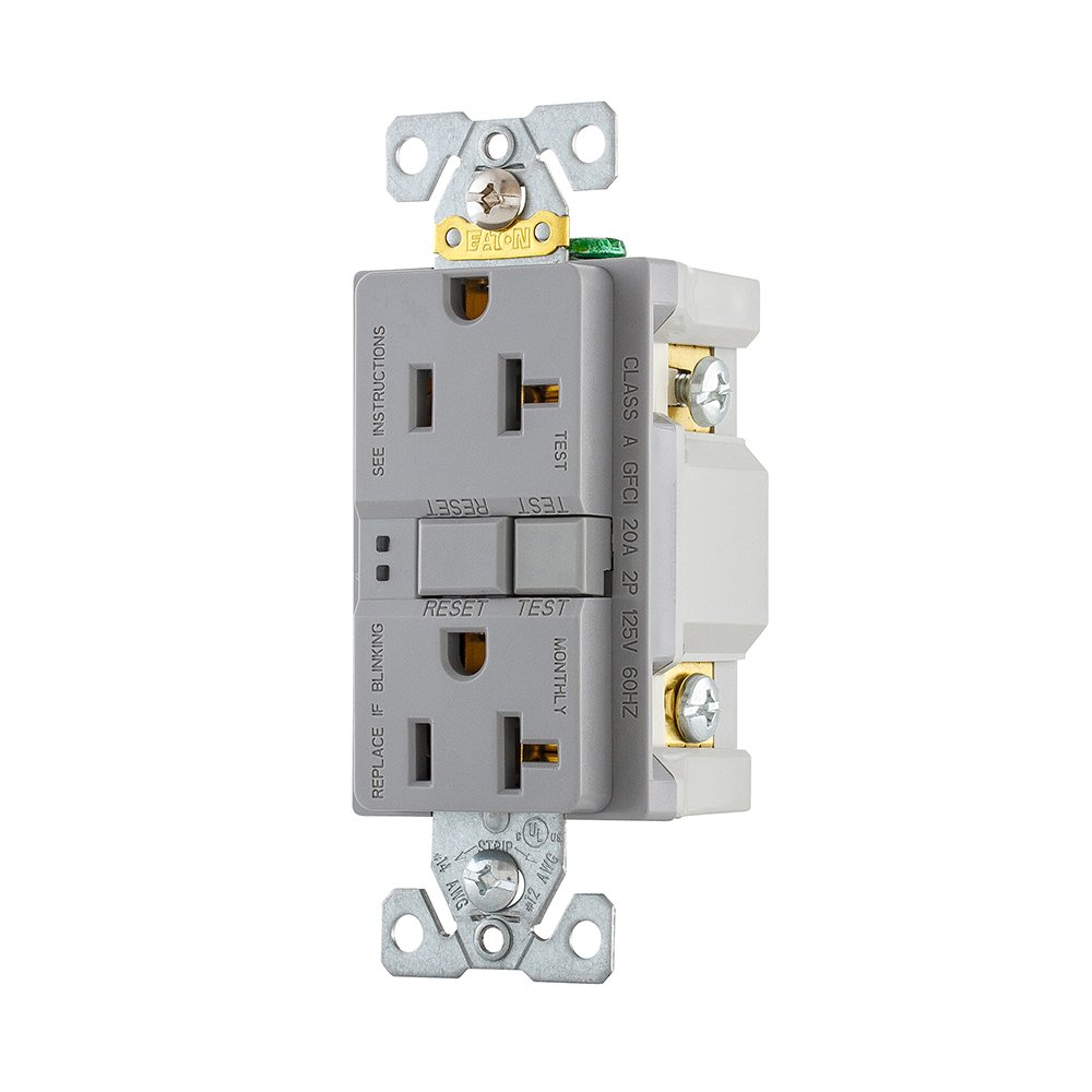 Eaton GFCI Self-Test 20A -125V Duplex Receptacle with Standard Size Wallplate, Gray