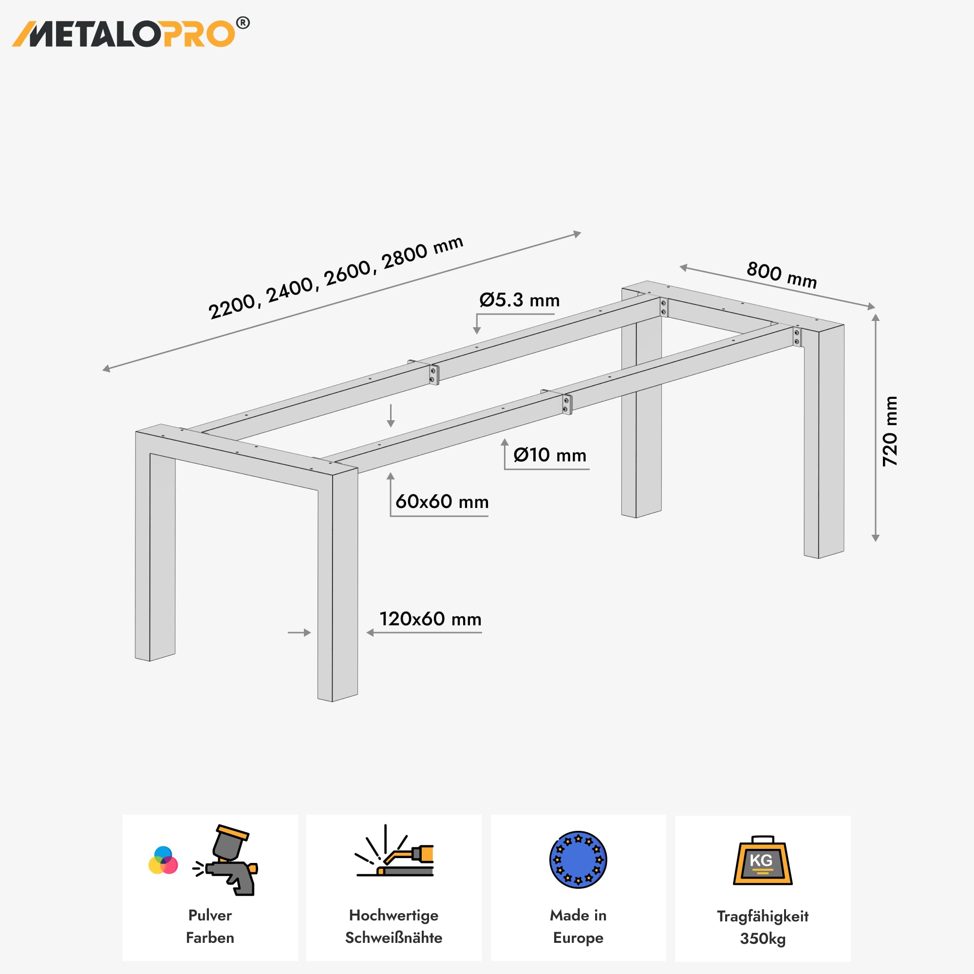 Gambe Tavolo Metallo Acciaio Nero – Struttura Robusta Scrivania Esstisch Tavolino Design Industriale 240x80x72 cm