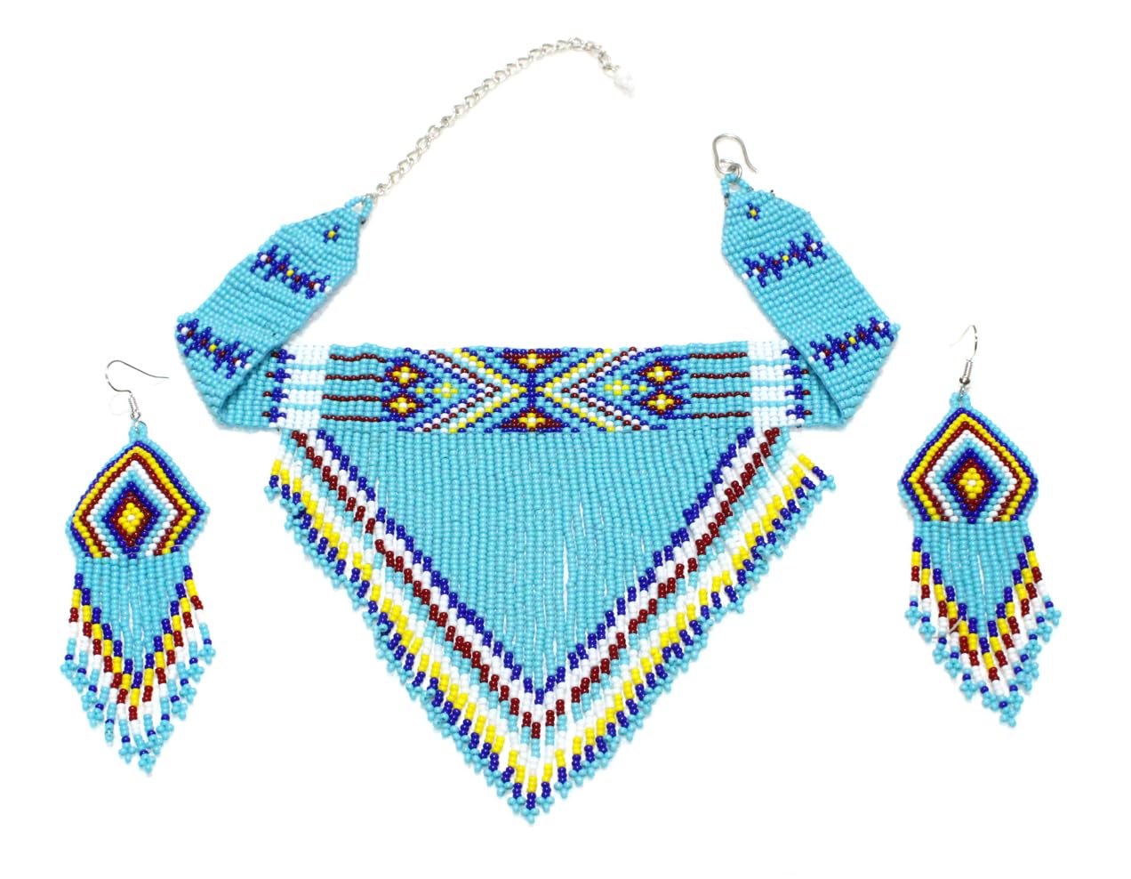 Choker Beaded Necklace – Boho Native Handmade Seed Bead Tassel Necklace, Bohemian Large Statement Beaded Necklace for Womens