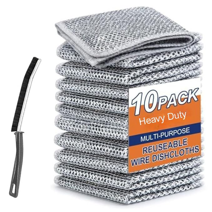 Image of Carrot Non-Scratch Wire Dishcloth Multipurpose Wire Dishwashing Cloth for Wet and Dry Easy Rinsing Reusable Wire Cleaning Cloth Kitchen Sinks Pan Dish Pan Counter Easy Rinsing Washable (Pack of 10)