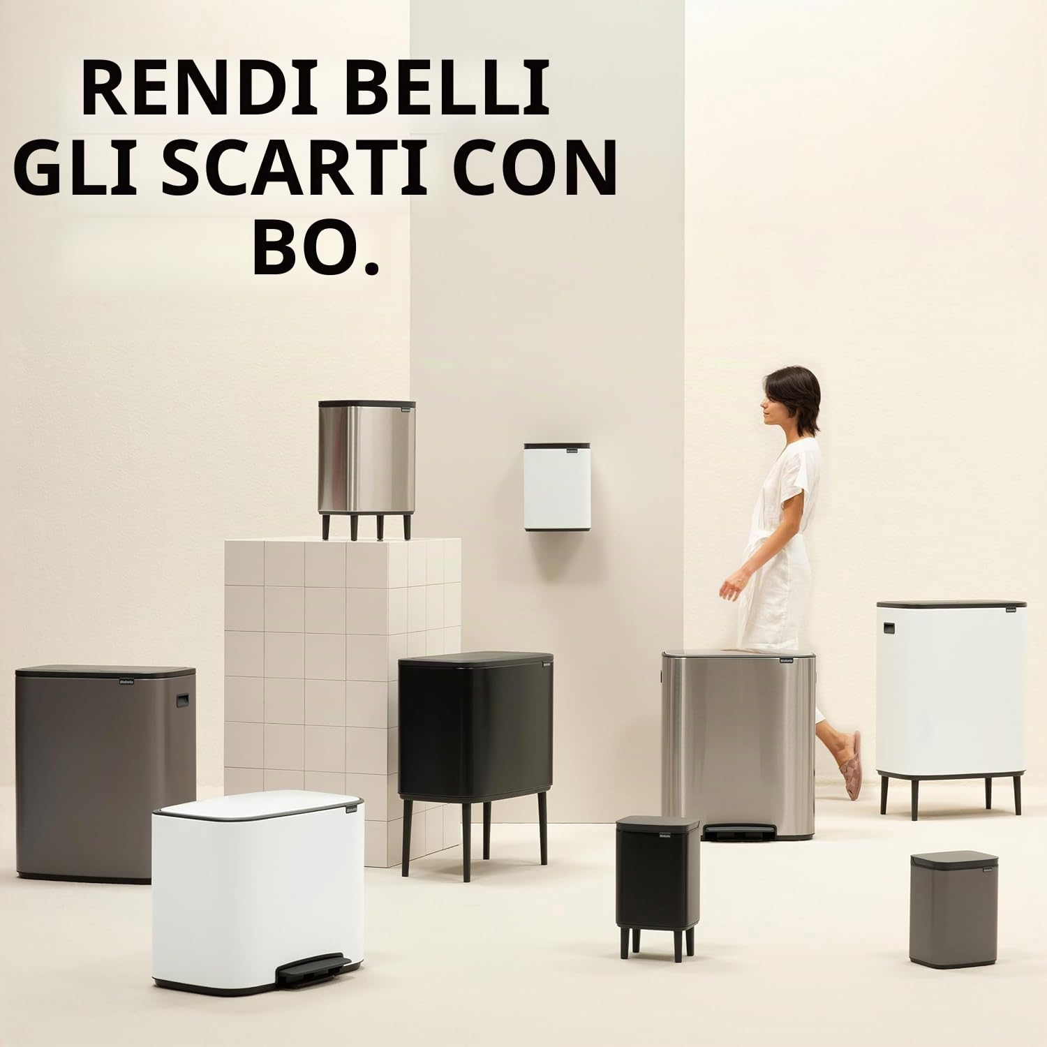 Brabantia Bo Touch Bin 30L (Matt Black), Pattumiera rettangolare salvaspazio, Cestino con apertura soft touch, Secchio spazzatura con secchio interno rimovibile e sacchetti PerfectFit inclusi
