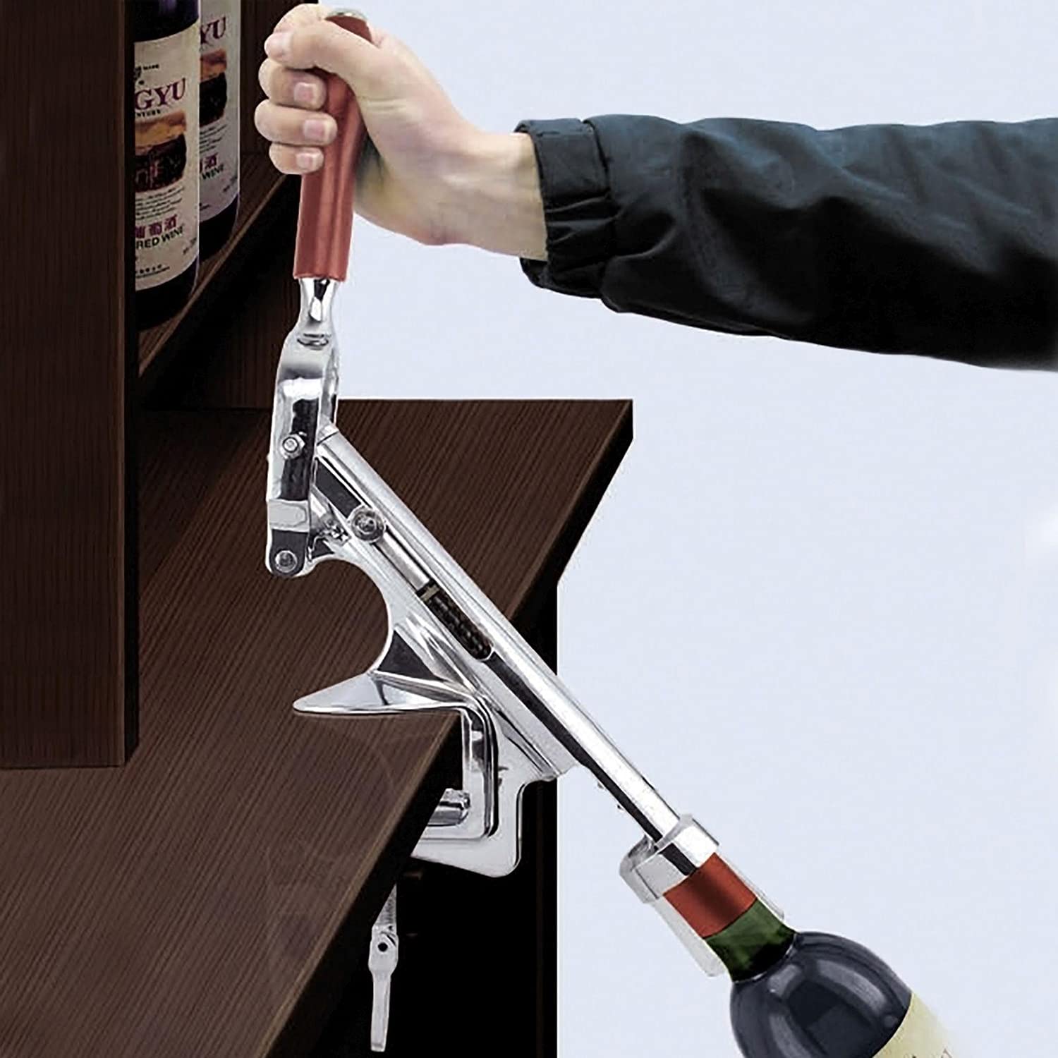 Westmark Macchina cavatappi con montaggio su tavolo, per cucine professionali, lunghezza: ca. 28 cm, zinco pressofuso/acciaio inox/plastica, Sieger Profi, argento/marrone, 60382260