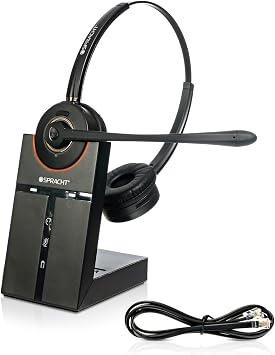 Spracht Wireless Headset - DECT Headset with Mic for Work, 350FT Range, 21 Hour Talk Time, Lightweight, Noise Cancellation, Ideal for Work from Home & Office Workers, Telephone Only Dual Ear